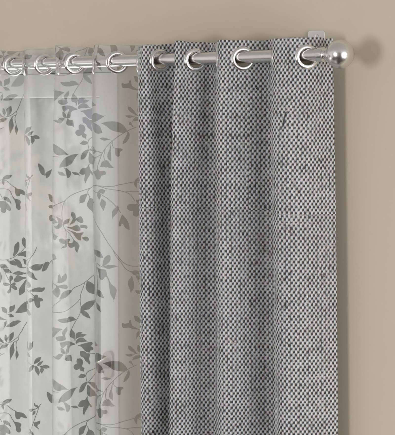 Buy Grey Solid Poly Cotton 5 Ft Semisheer Eyelet Window Curtains (Set