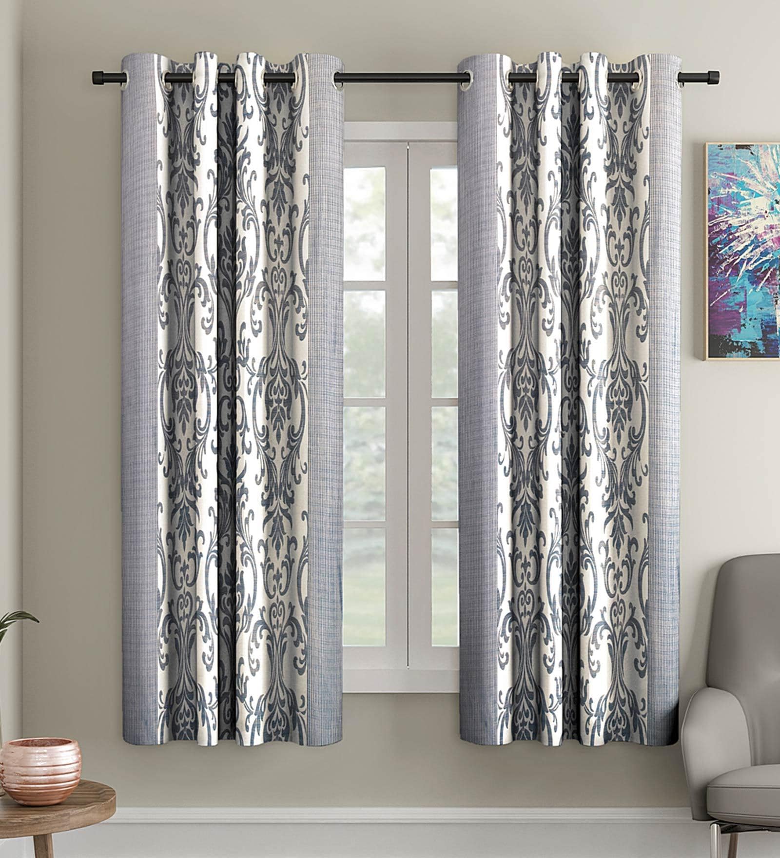 Grey Traditional Polyester 5 Ft Semisheer Eyelet Window Curtains (Set of 2)