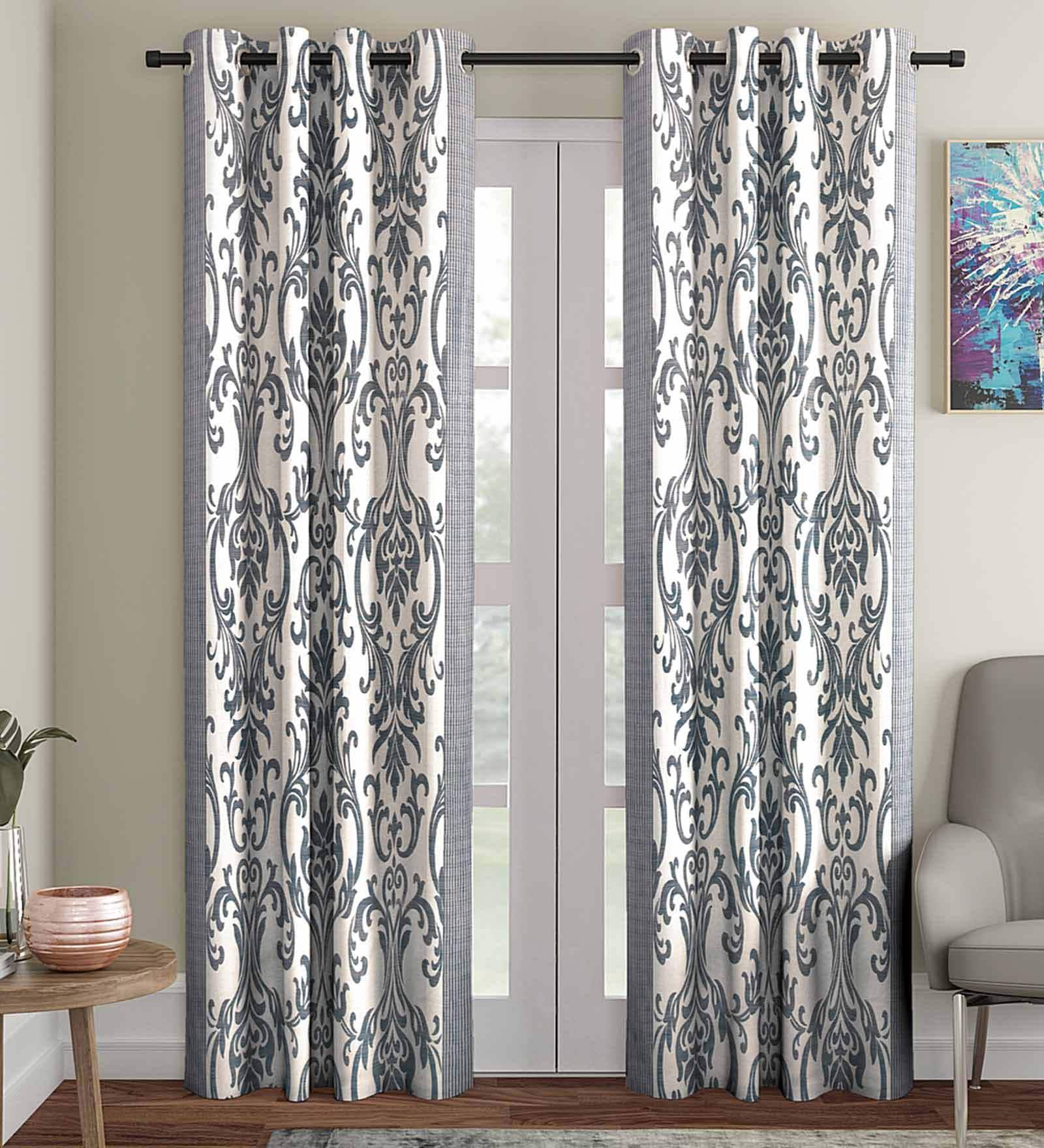 Grey Traditional Polyester 7 Ft Semisheer Eyelet Door Curtains (Set of 2)