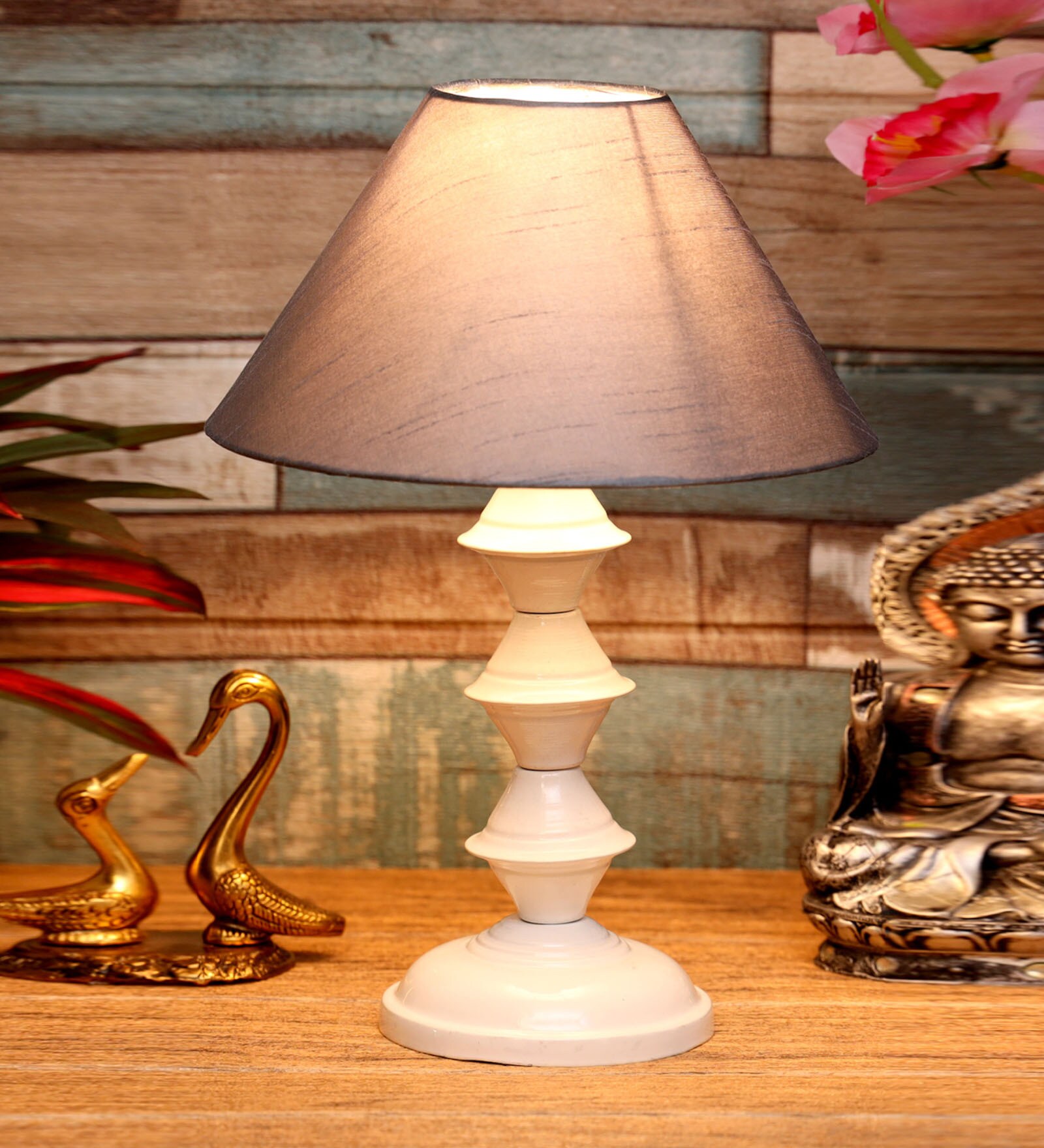 Grey Shade Table Lamp With Metal Base