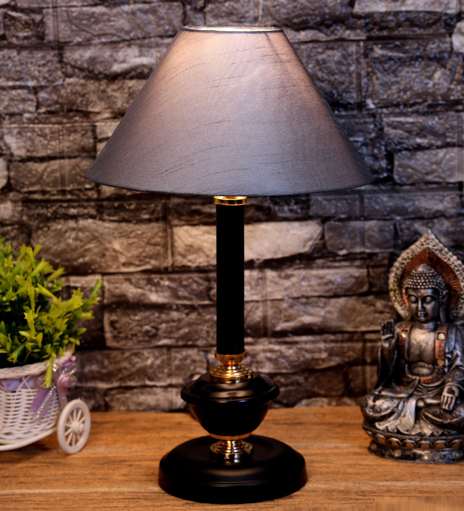 Grey Shade Table Lamp With Metal Base