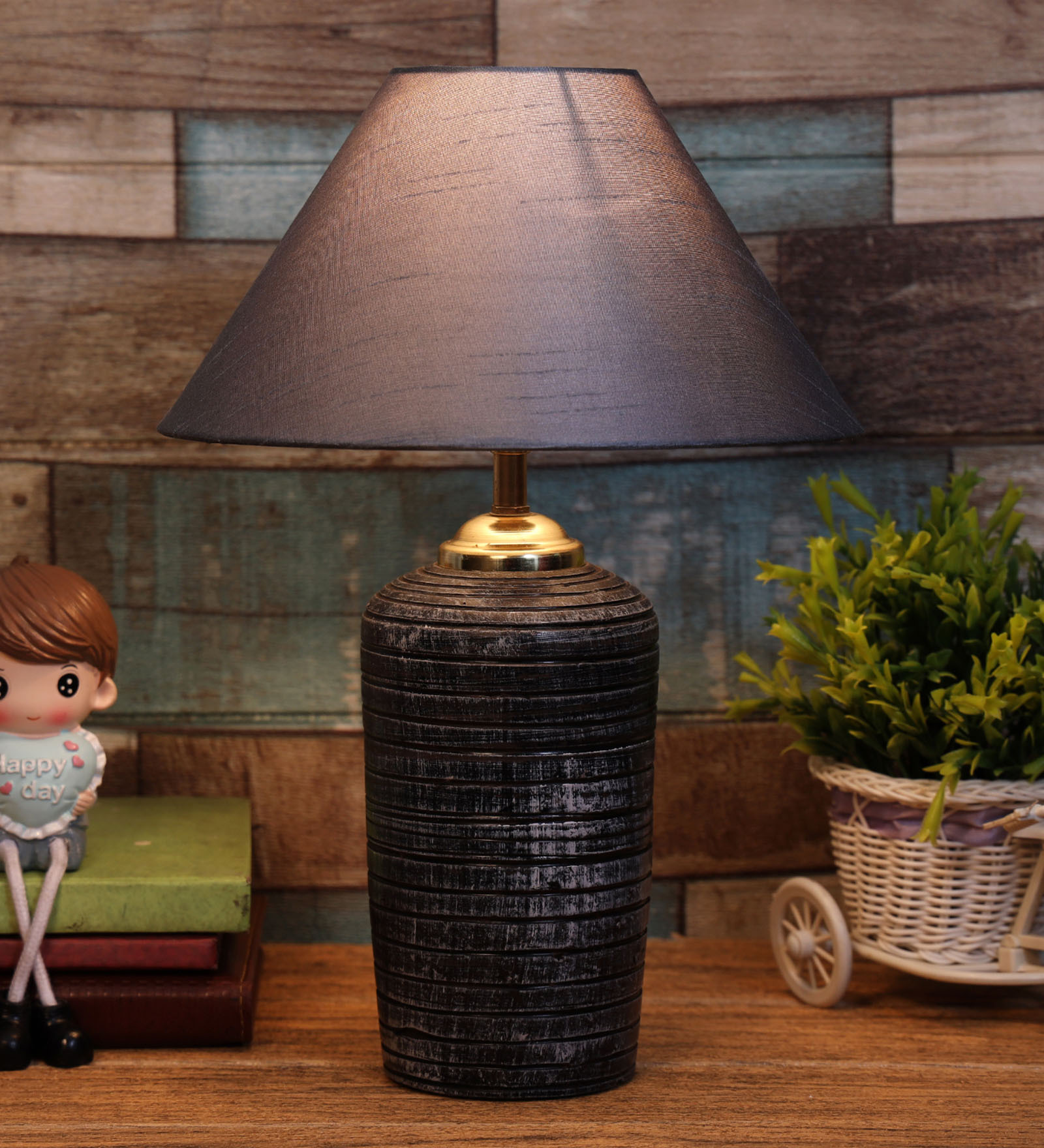 Grey Shade Table Lamp With Terracotta Base