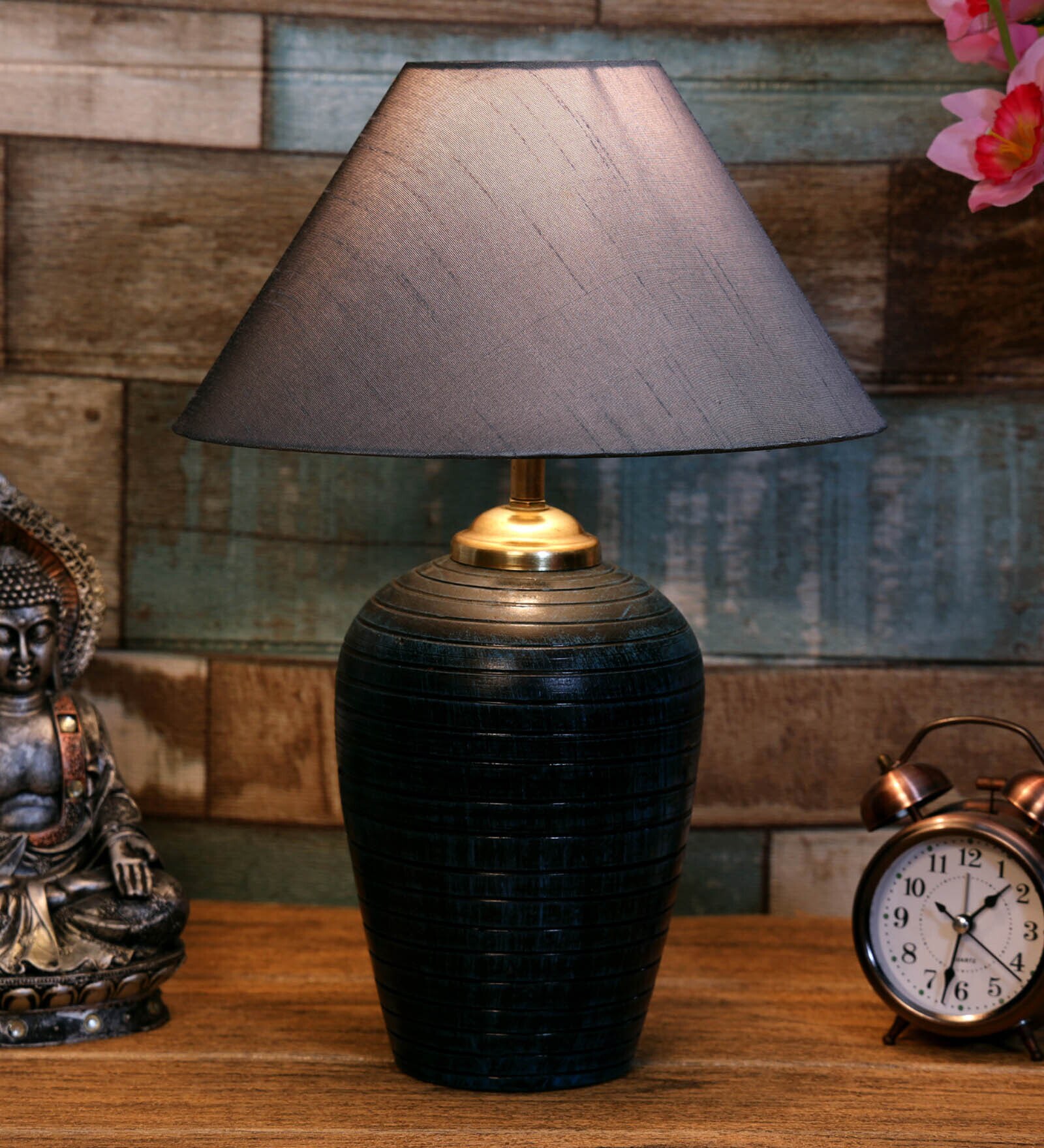 Grey Shade Table Lamp With Terracotta Base