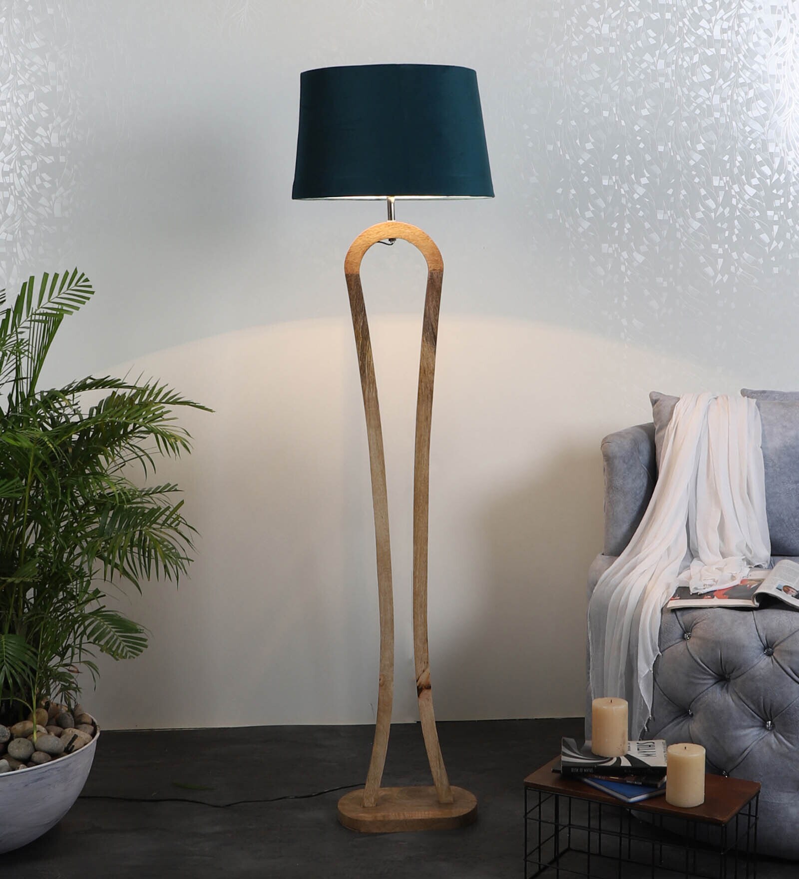 Montage Grey Iron Shade Club Floor Lamp With Wood Base