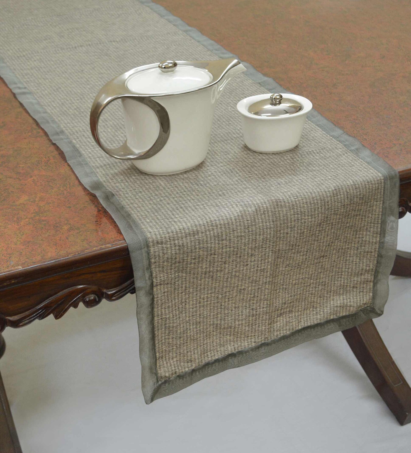 Buy Stripe Pattern Grey Silk 59X16 Inches Table Runner By R Home at 44