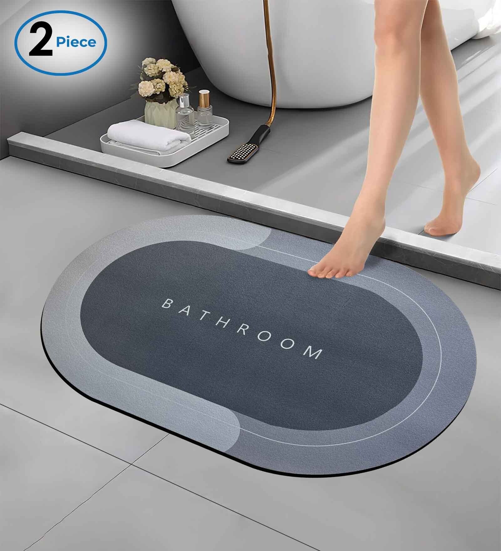 Grey Slogan Rubber 24x16 Inches AntiSkid Bath Mats (Pack of 2)