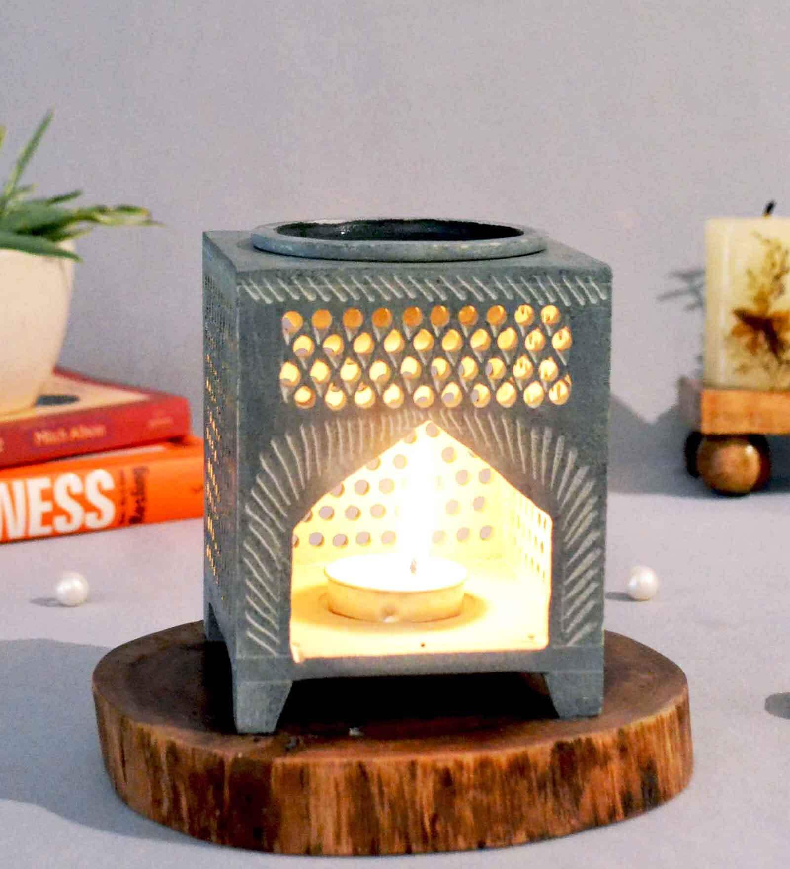 Grey Soapstone Jali Oil Diffuser with Essential Oil