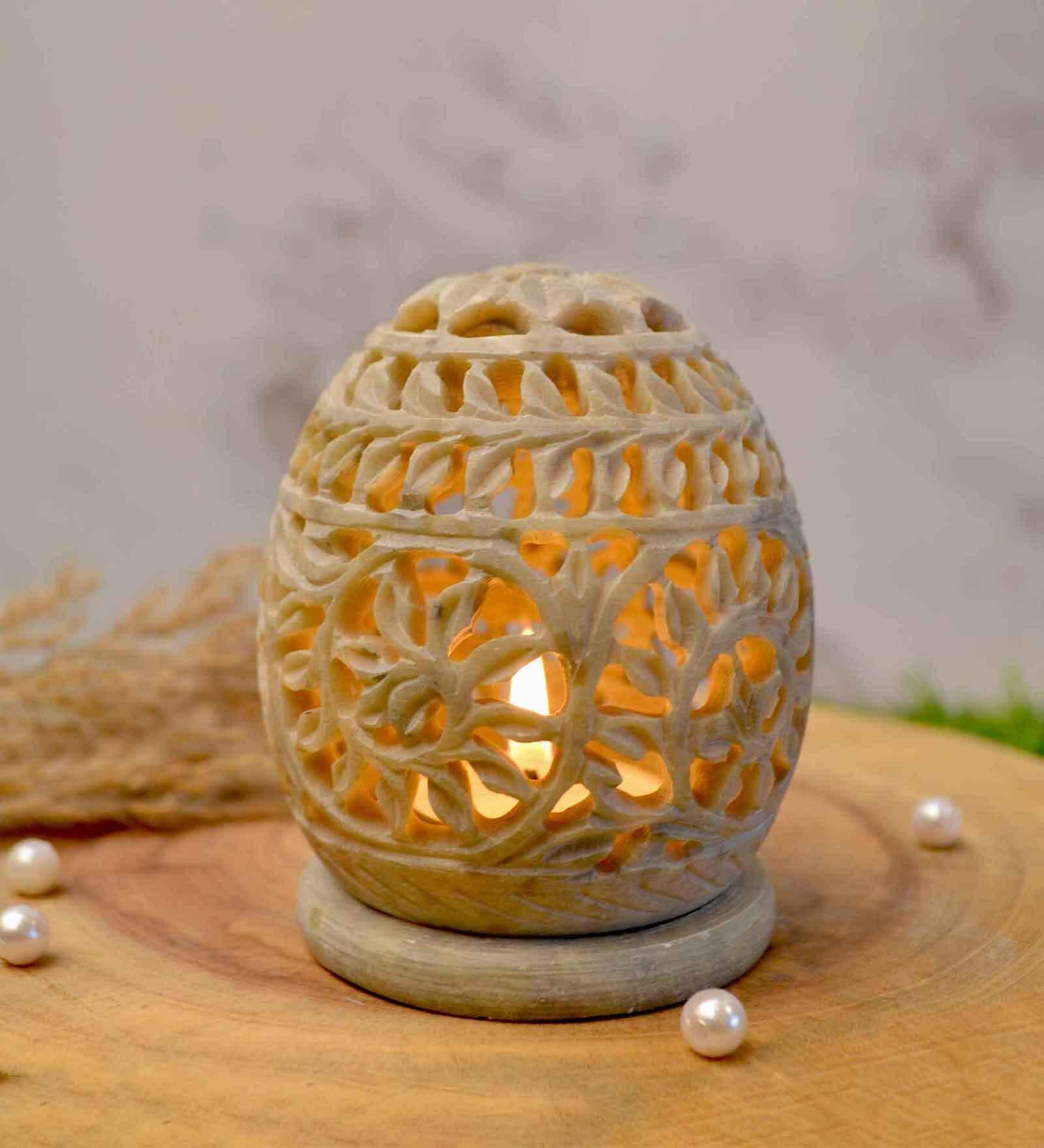Grey Soapstone Table Tealight Holder With Candles