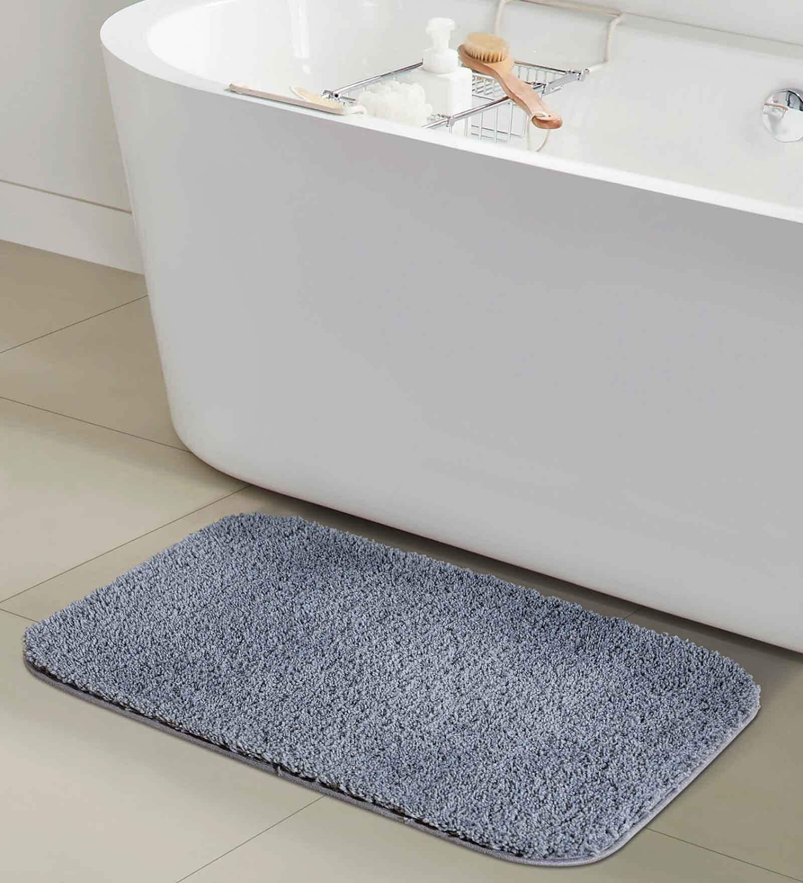 Grey Solid Polyester 24x16 Inches AntiSkid Bath Mat