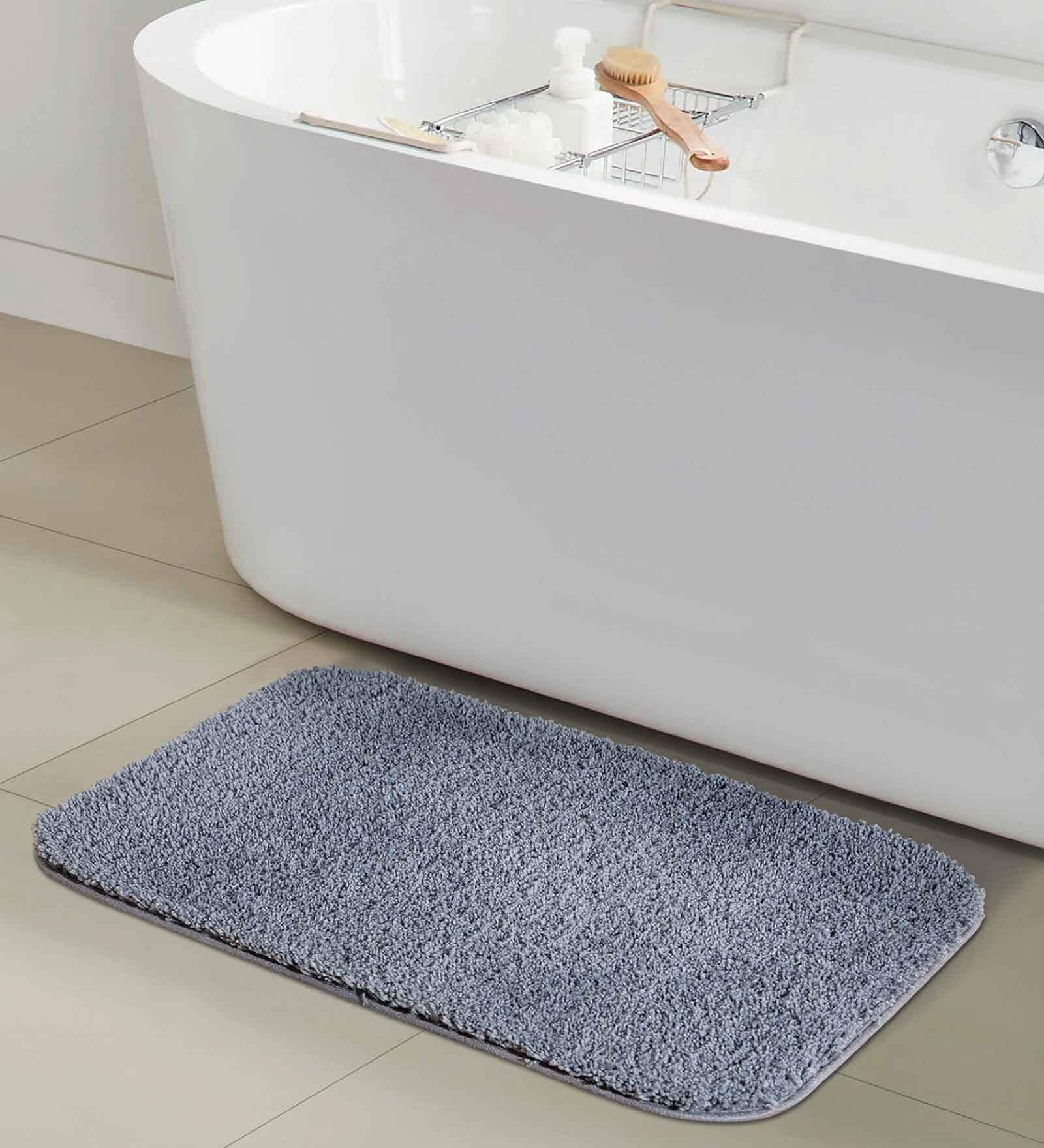 Grey Solid Polyester 28x20 Inches Anti Skid Bath Mat