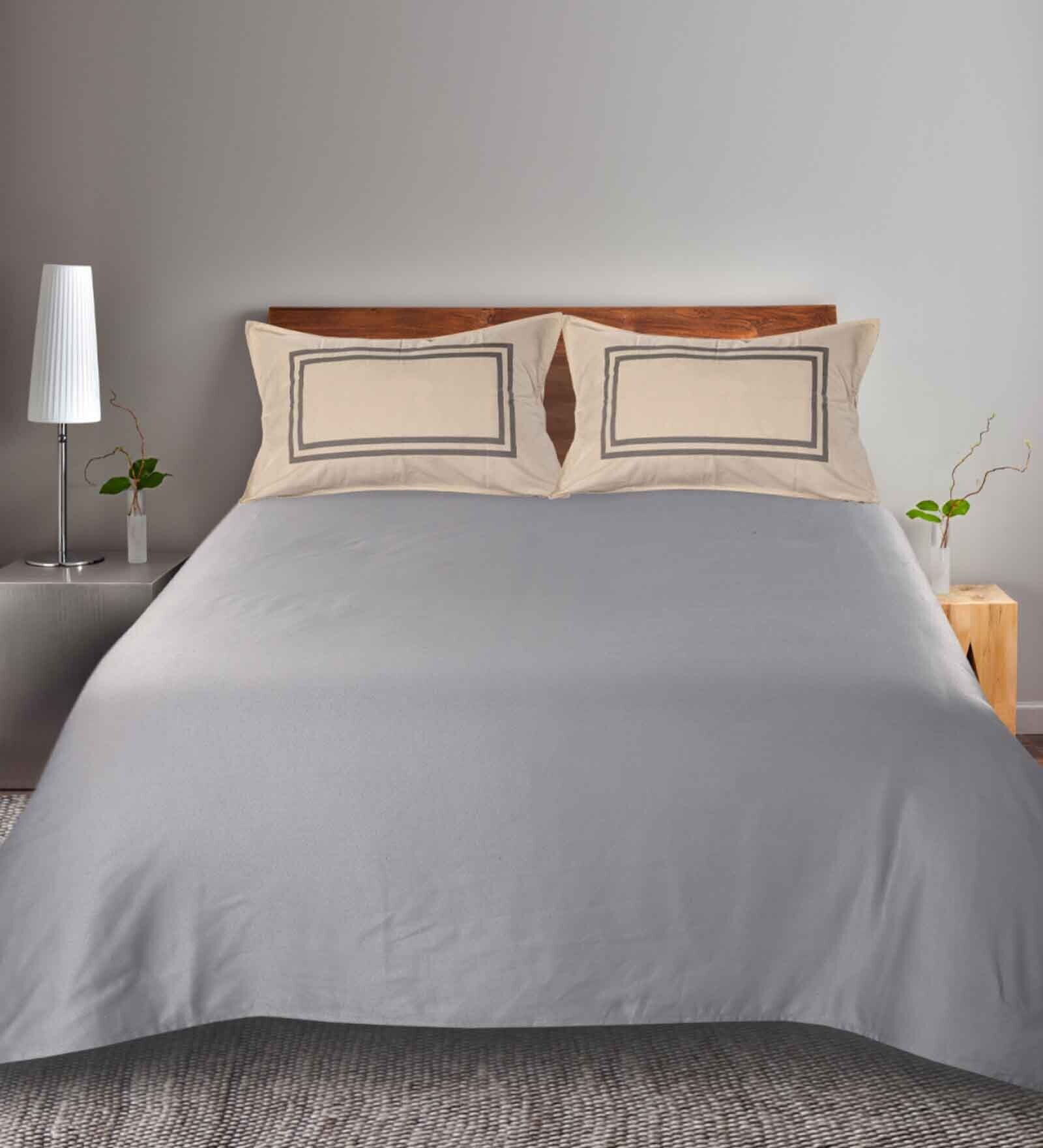 Grey Solid 144 TC 100% Cotton King Sized Bed Sheets with 2 Pillow Covers