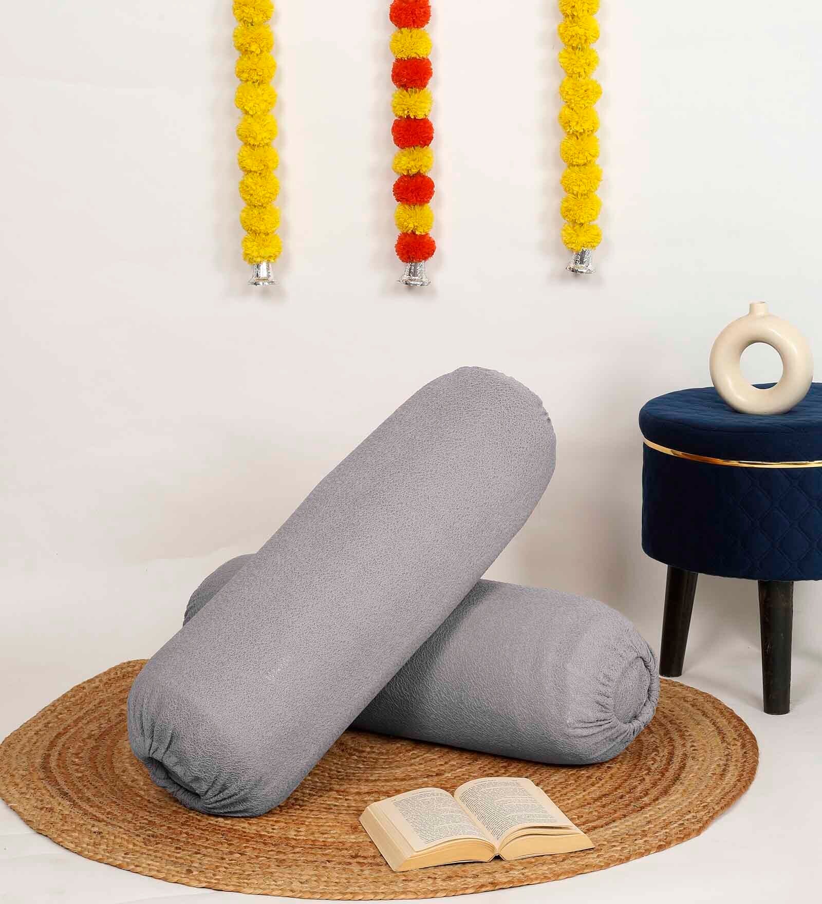 Grey Solid 200 TC Blended Jacquard 2 Bolster Covers