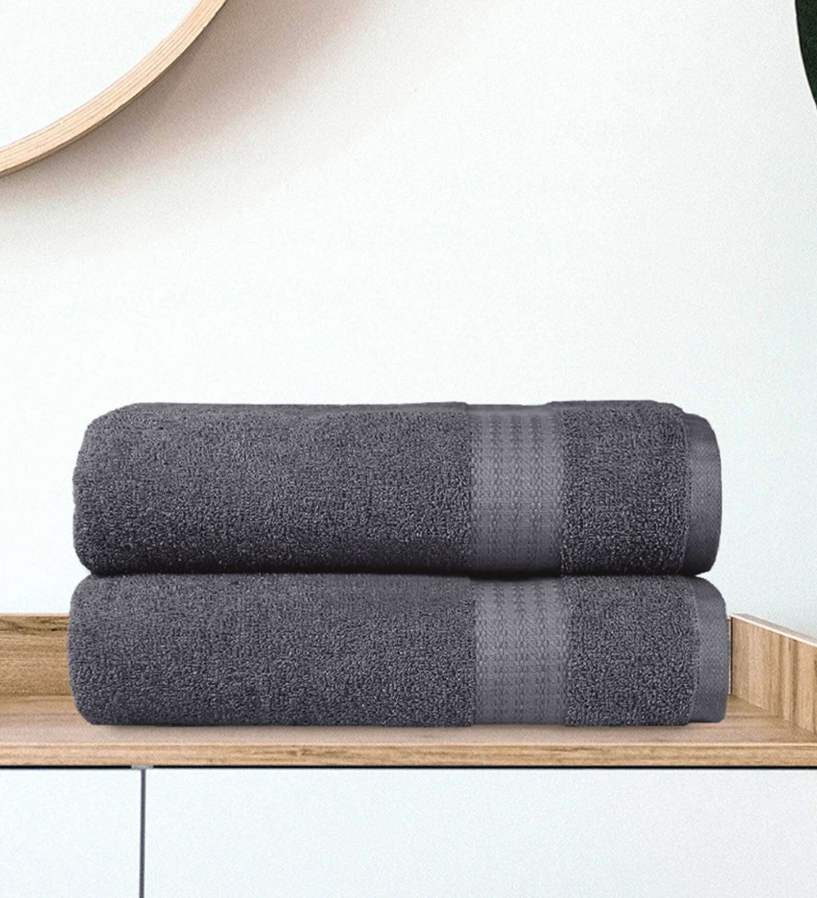 Buy Grey Solid 400 GSM Cotton Bath Towels (Set of 2) by Trident at 14