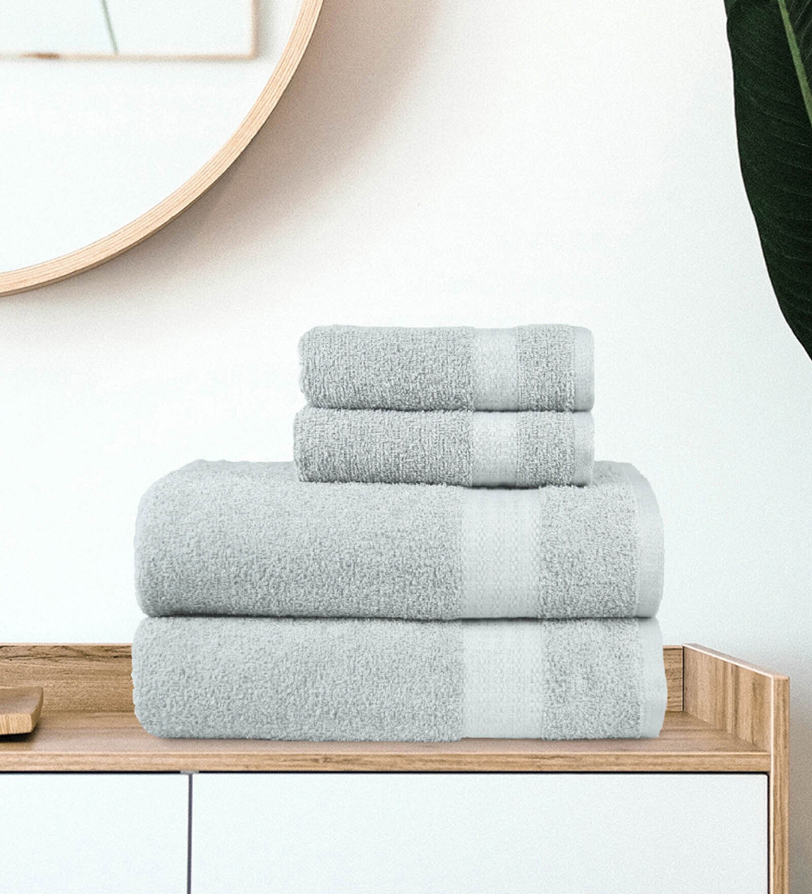 Buy Grey Solid 400 GSM Cotton Towel Sets (Set of 4) by Trident at 6