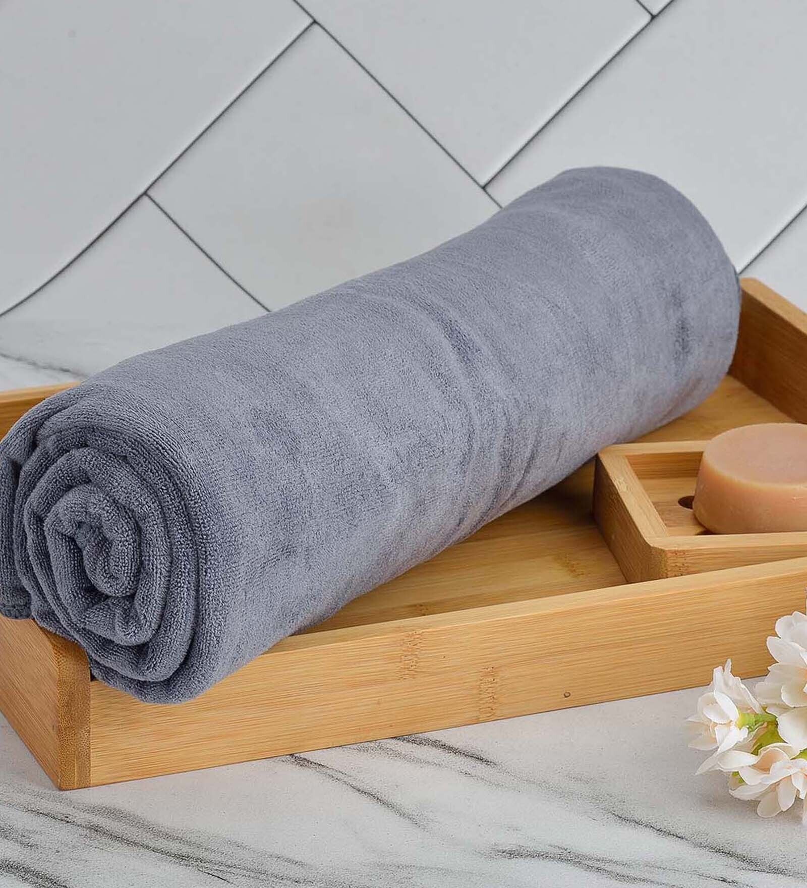 Buy Grey Solid 400 GSM Microfiber Bath Towel By Black Gold at 28 OFF
