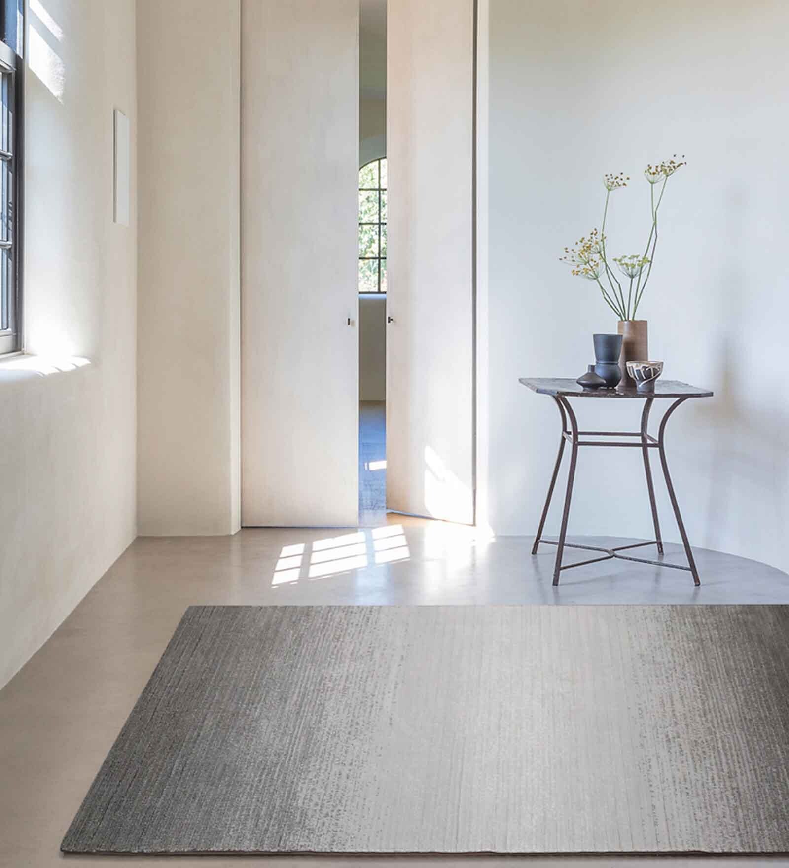 Grey Solid Blended Linen 3 ft x 5 ft Machine Made Carpet