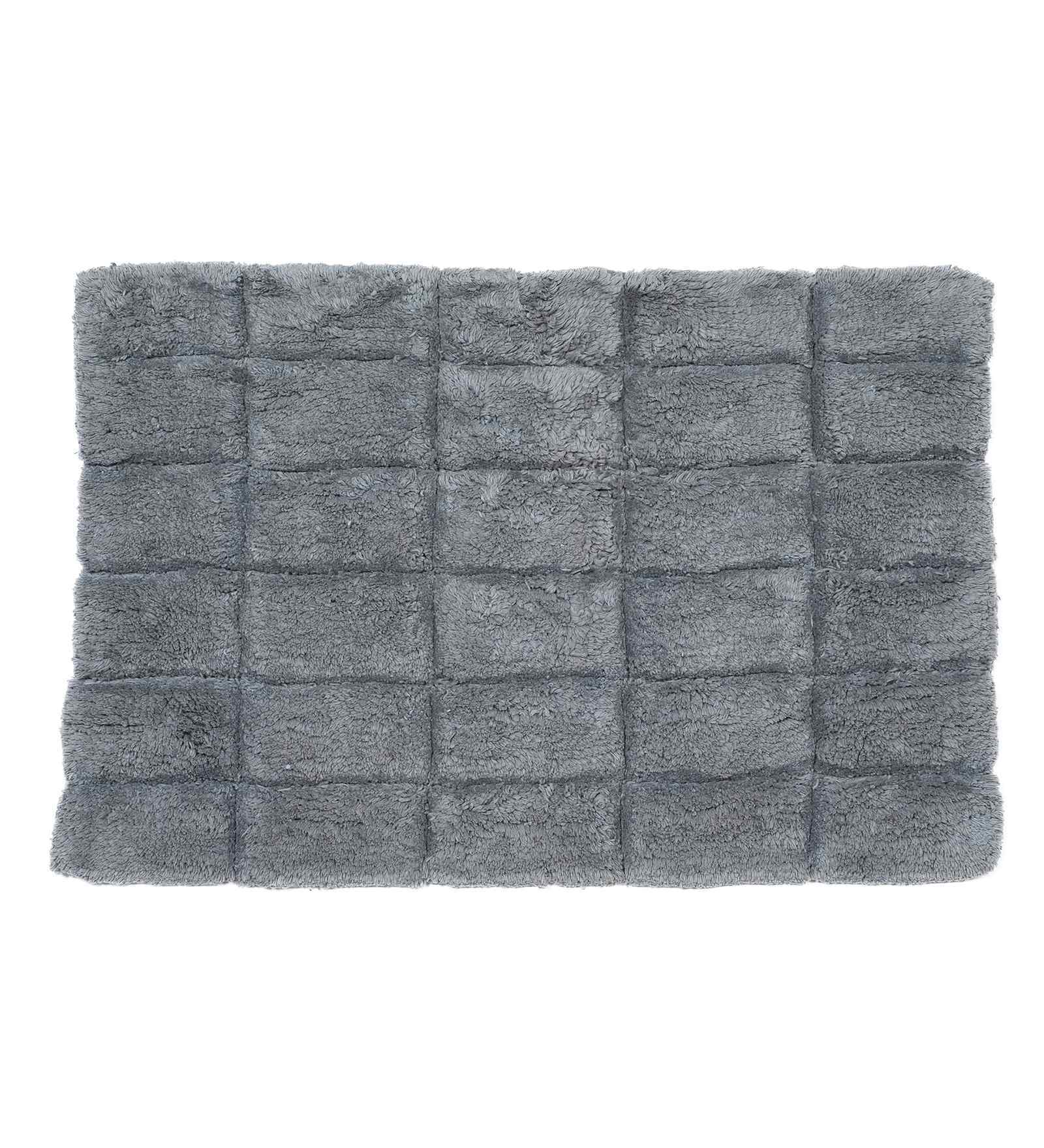 Grey Solid Cotton 16x24 Inches Anti Skid Bath Mat