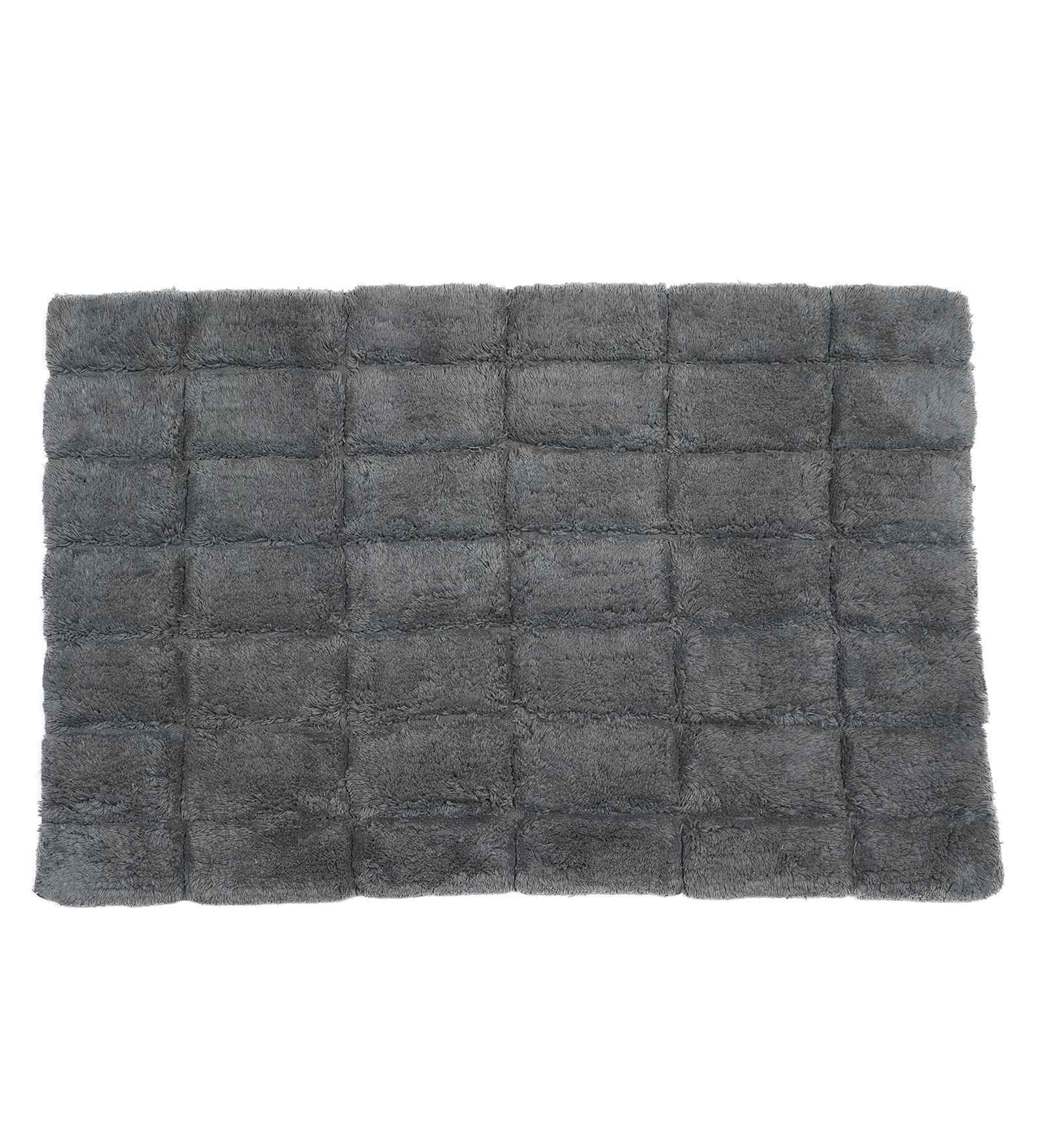 Grey Solid Cotton 20x31 Inches Anti Skid Bath Mat