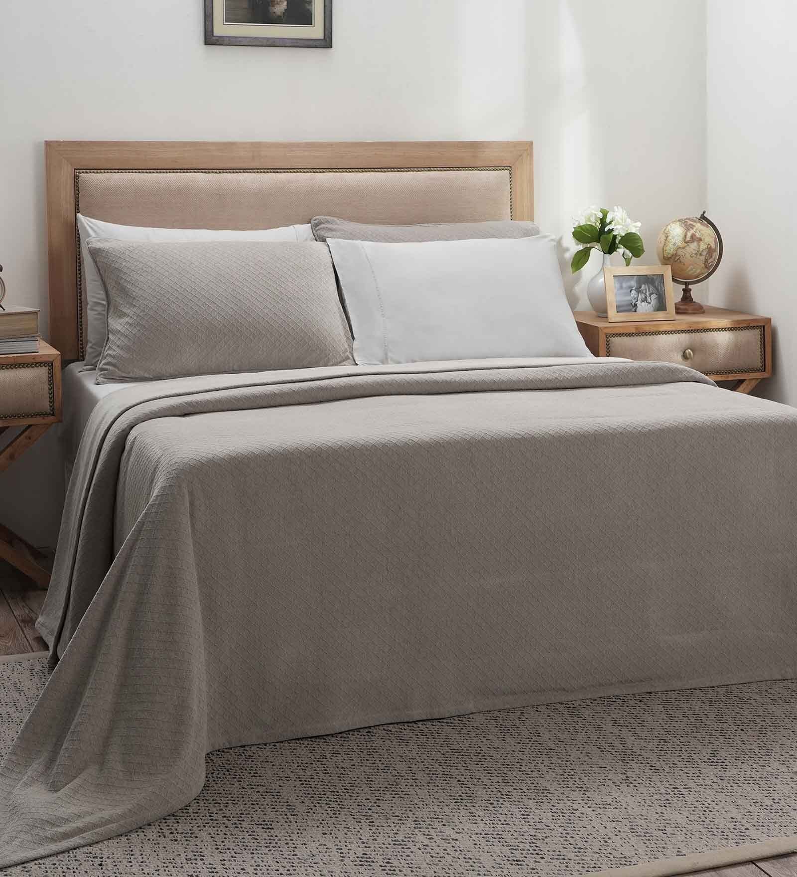 Grey Solid GSM 320 Cotton Double Bed Cover