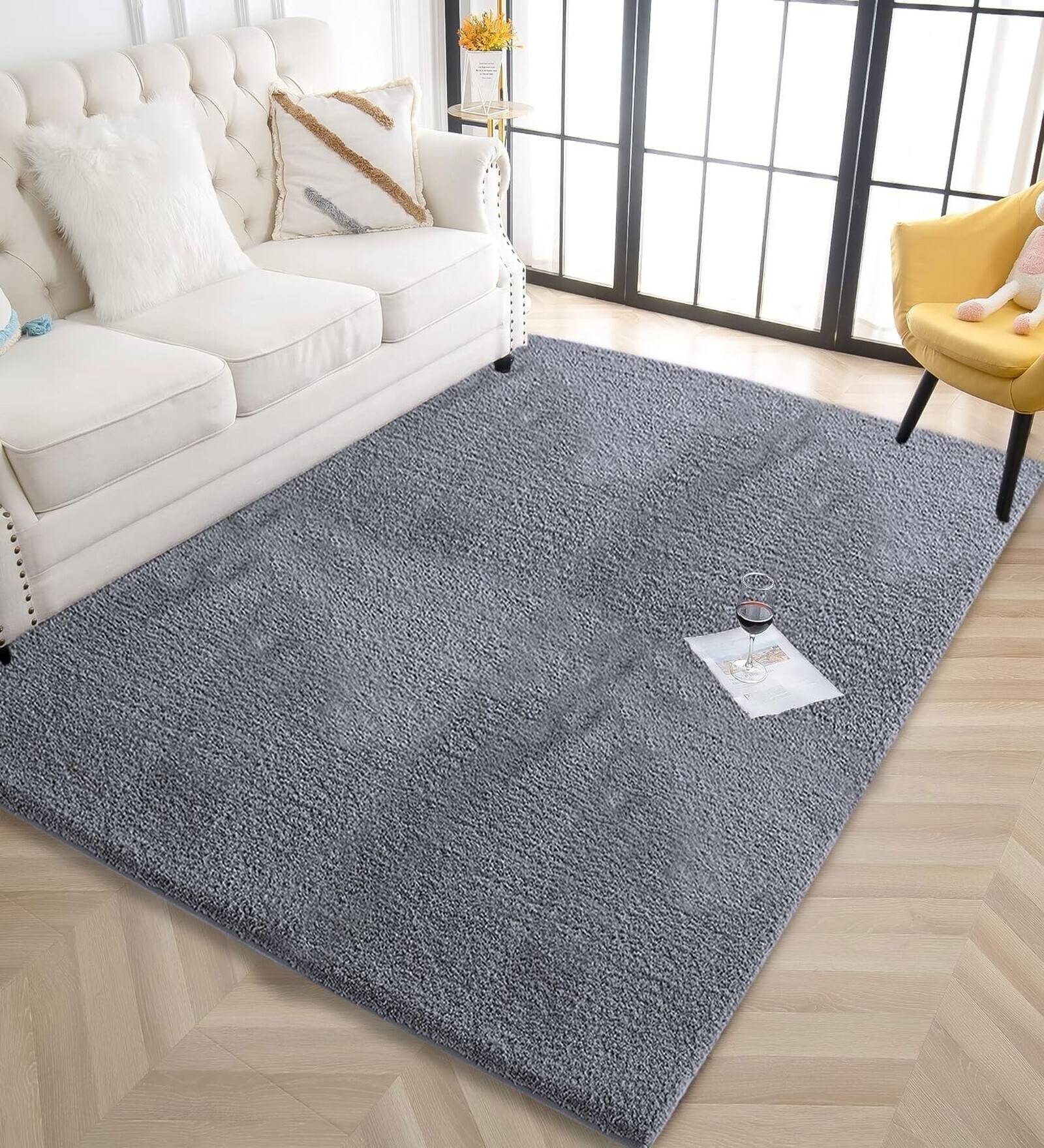 Grey Solid Microfiber 3 X 5 Feet Tufted Carpet