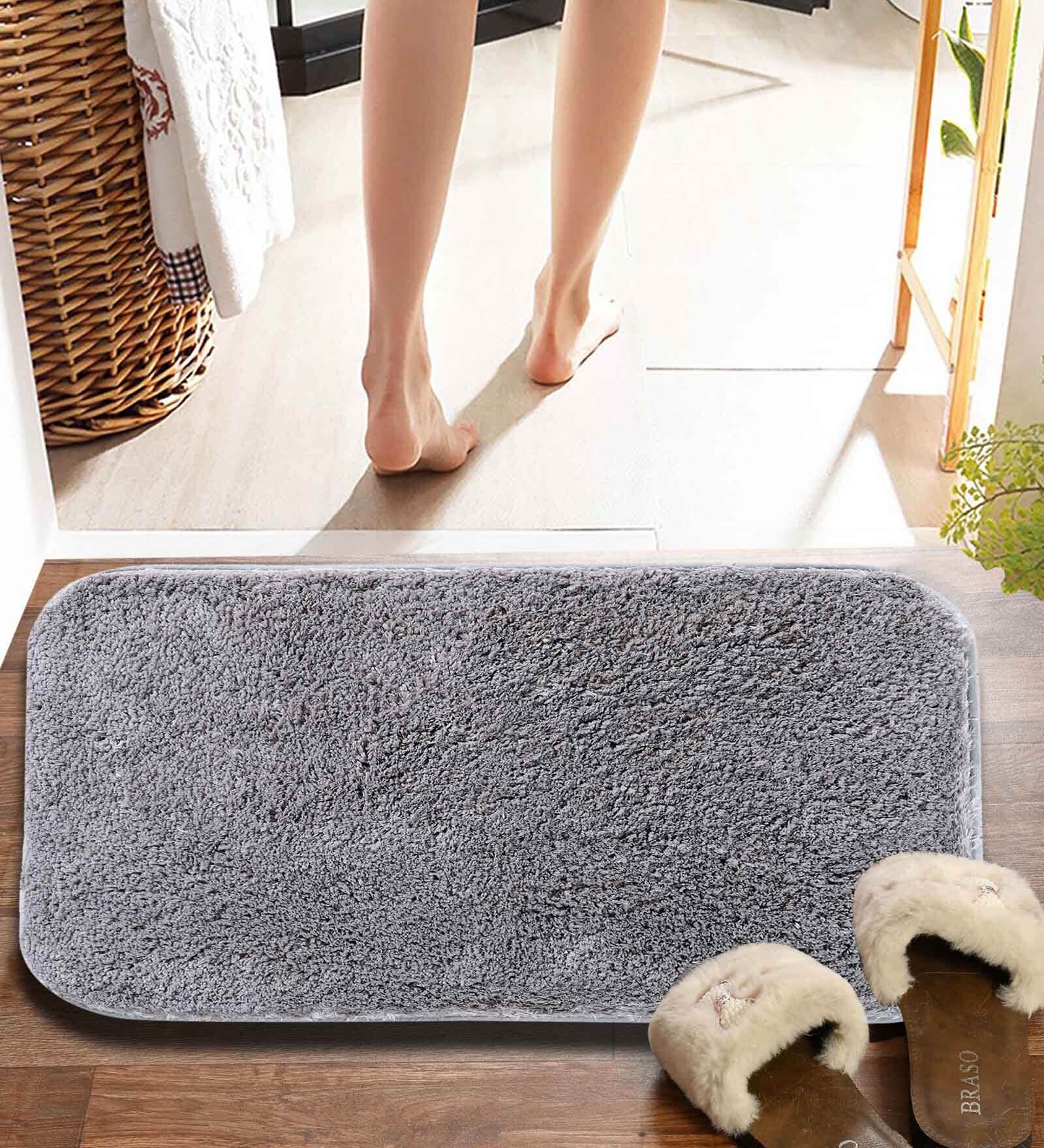 Grey Solid MicroFibre 14x10 Inches Antiskid Bath Mats