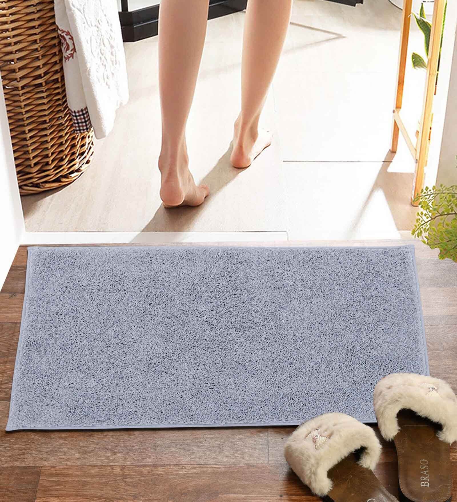 Grey Solid MicroFibre 15x10 Inches Antiskid Bath Mats