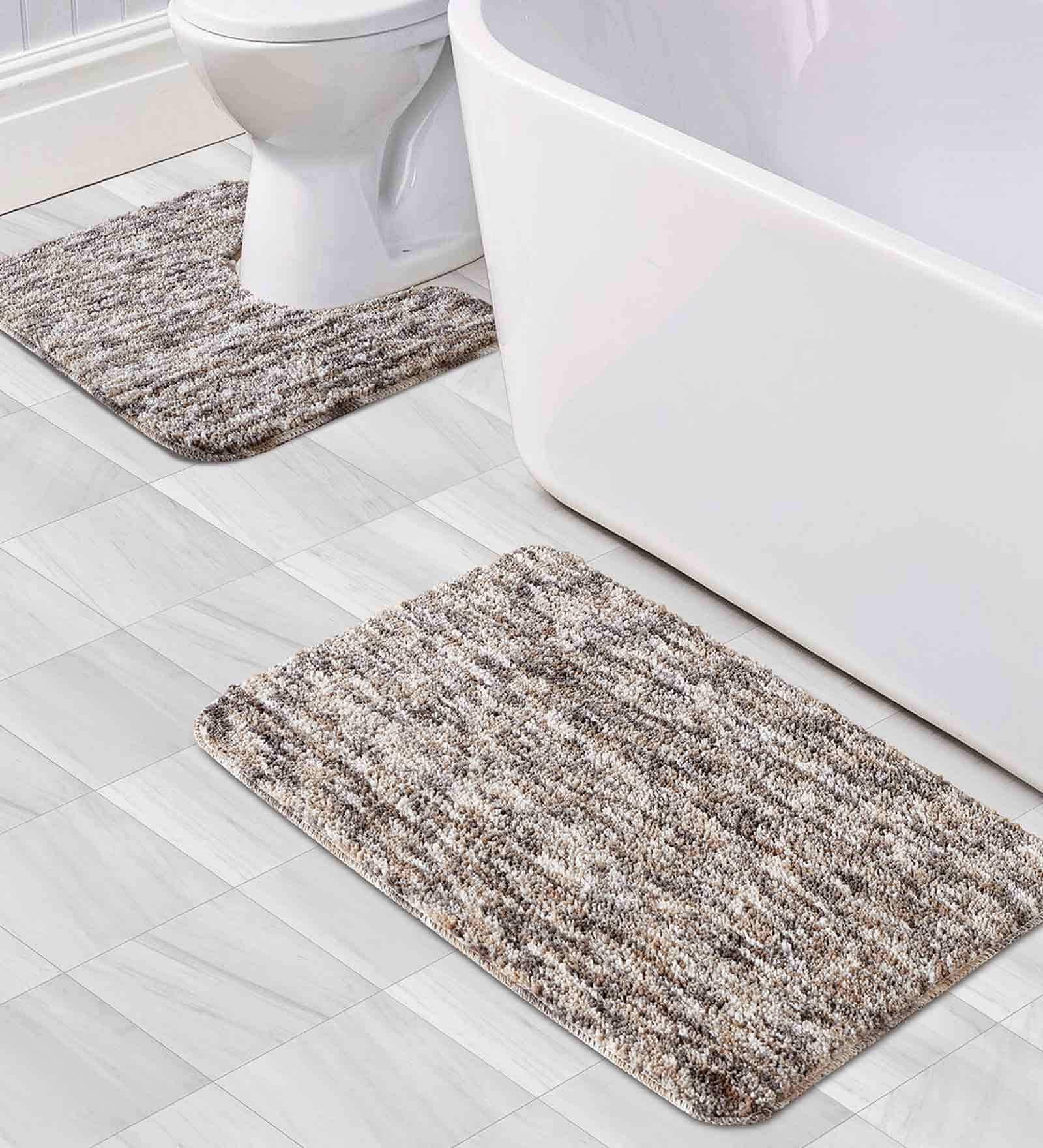 Grey Solid Polyester 28x20 Inches AntiSkid 1 Bathmat & 1 Contour Mat