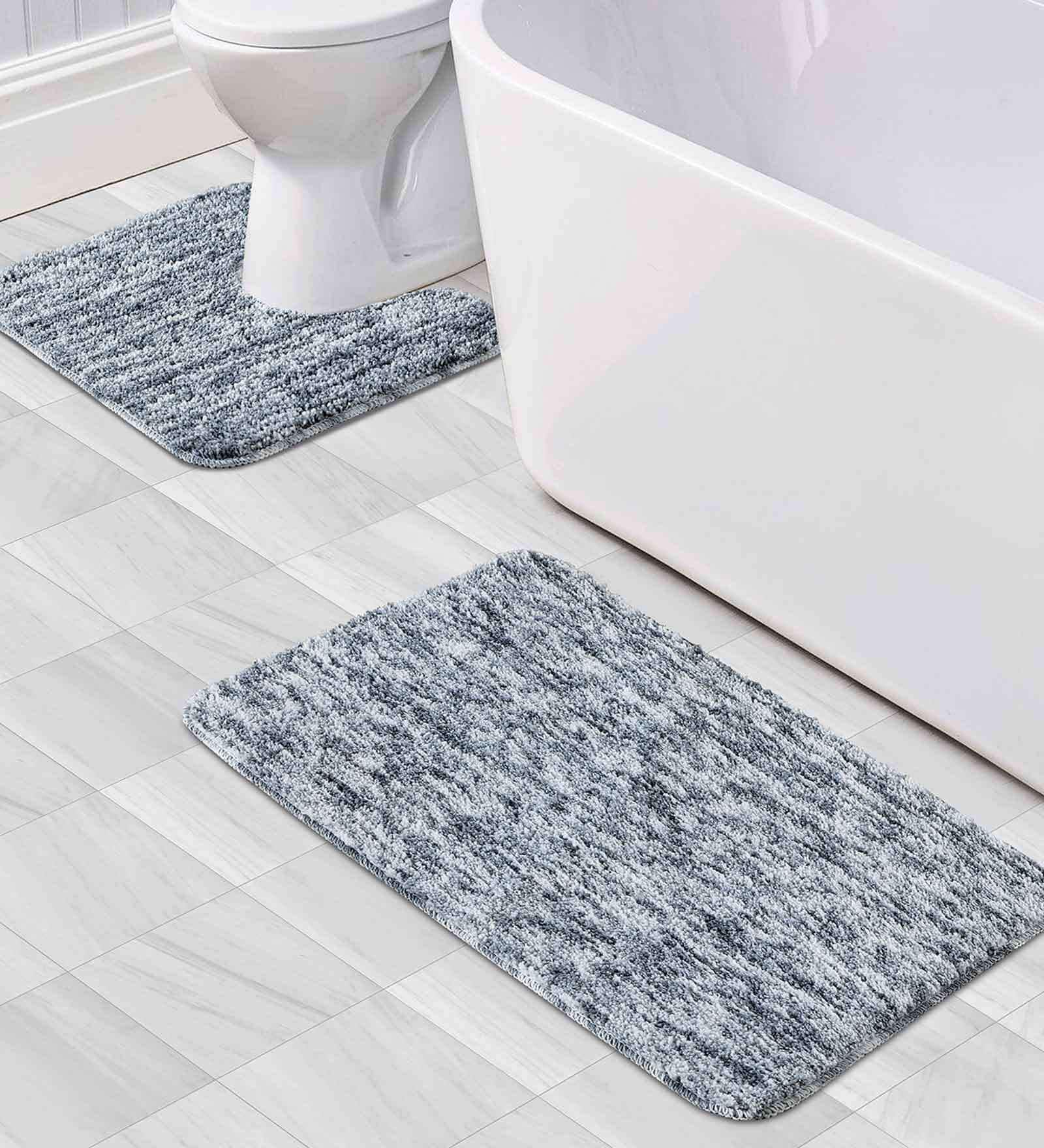 Grey Solid Polyester 28x20 Inches AntiSkid 1 Bathmat & 1 Contour Mat
