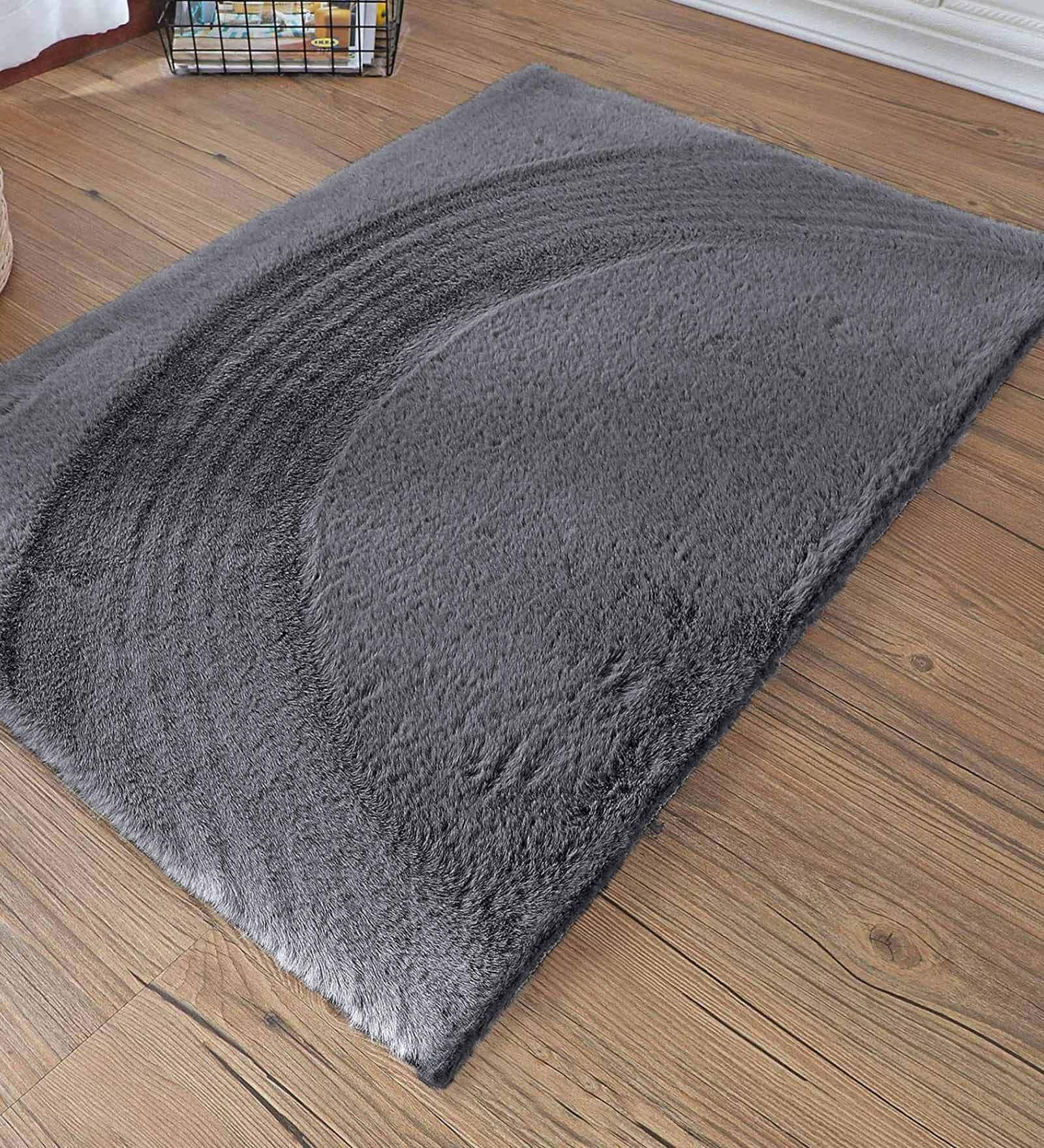 Grey Solid Polyester 36x24 Inches AntiSkid Bath Mat