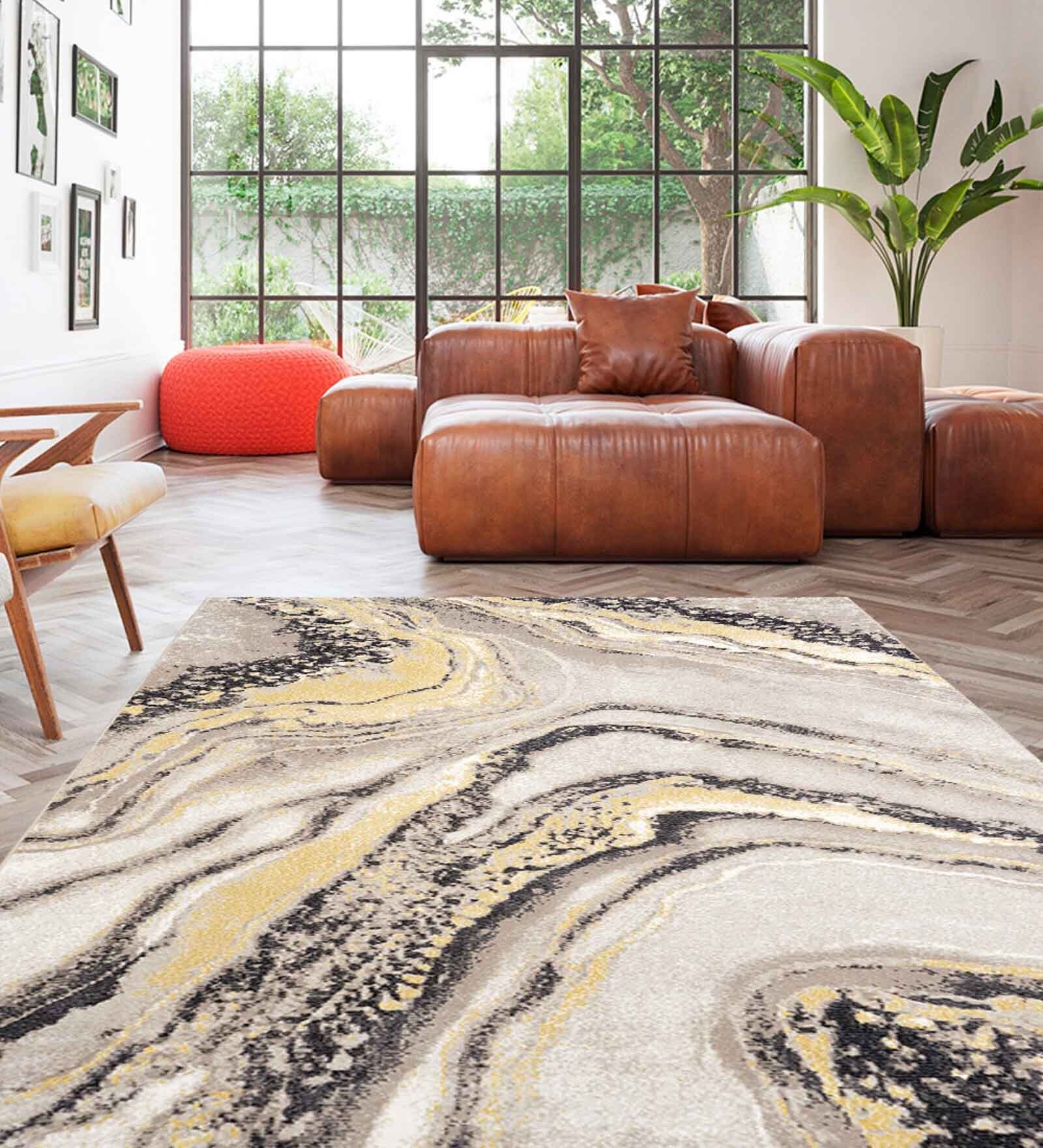 Grey Abstract Polypropylene 4 ft x 6 ft Machine Made Carpet