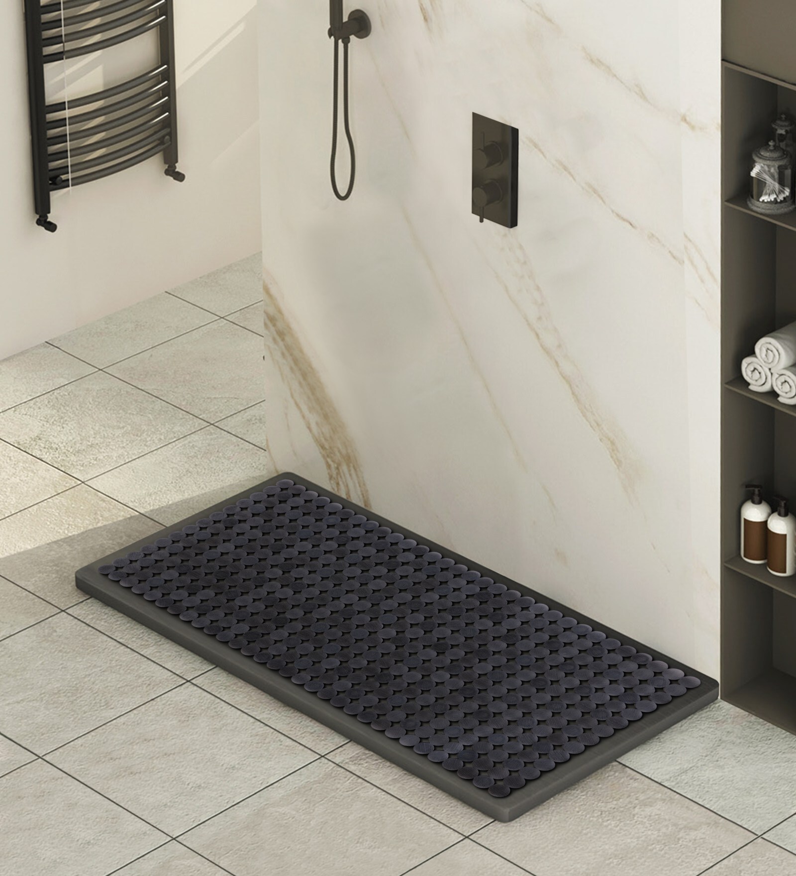 Grey Solid PVC 32x14 Inches Antiskid Shower Bath Mat