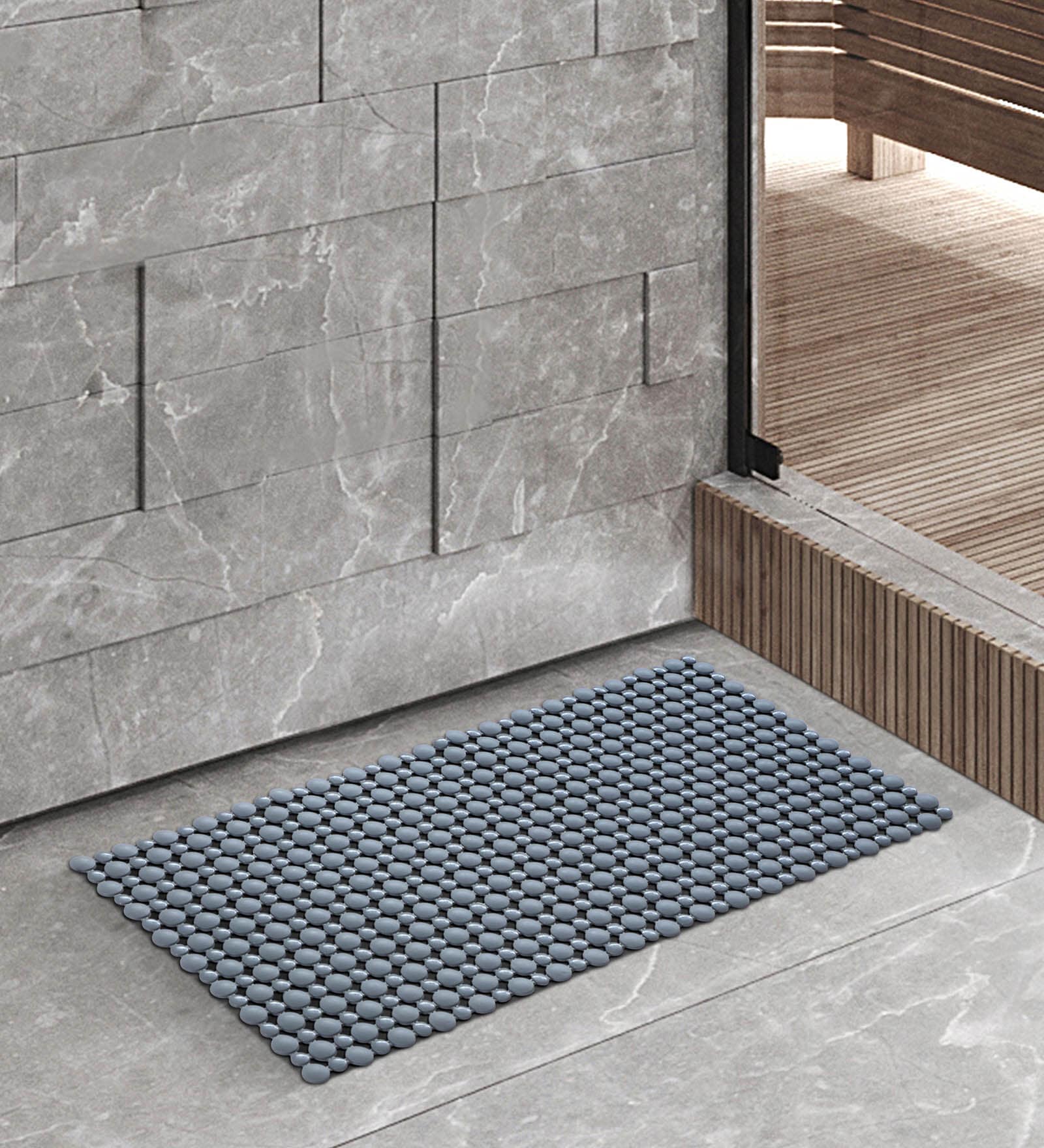 Grey Solid PVC 33x16 Inches Antiskid Shower Bath Mat