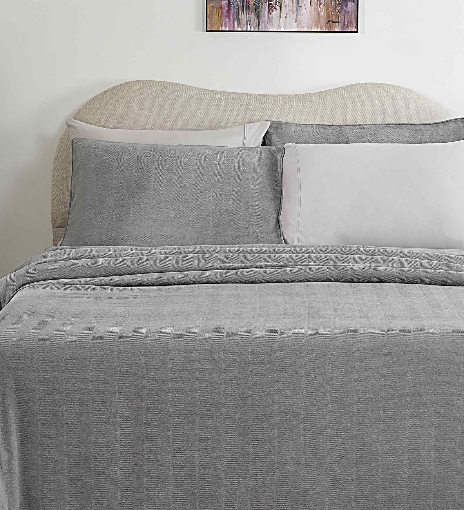 Grey Solid TC 325 Cotton Polyester Single Bed Bedcover