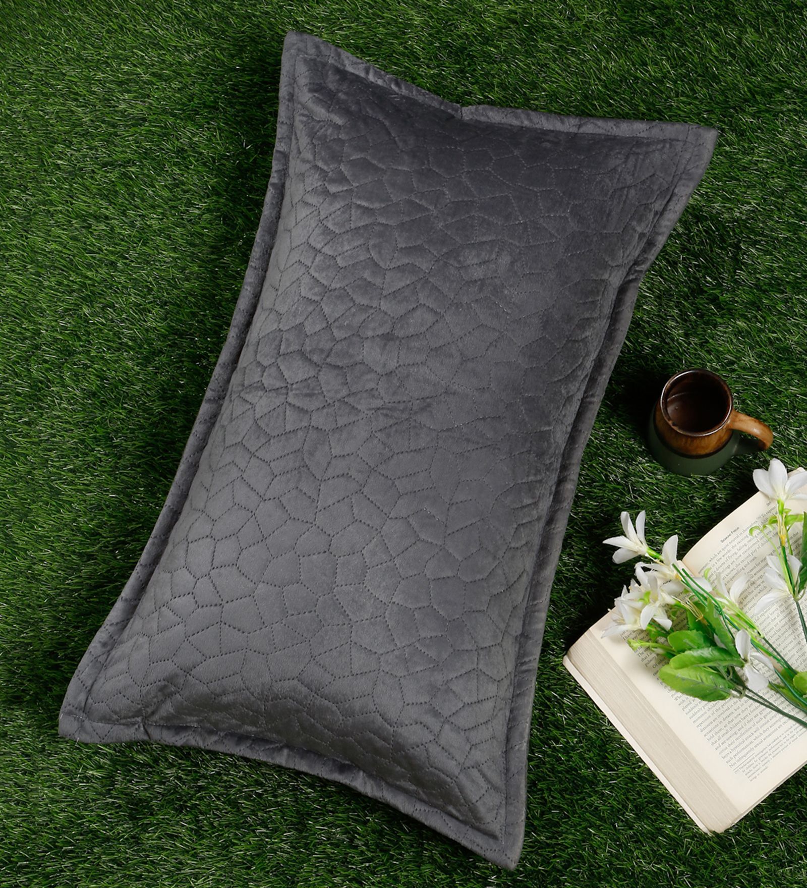 Grey Solid Velvet 27x18 Inches Pillow Cover (1Pc)
