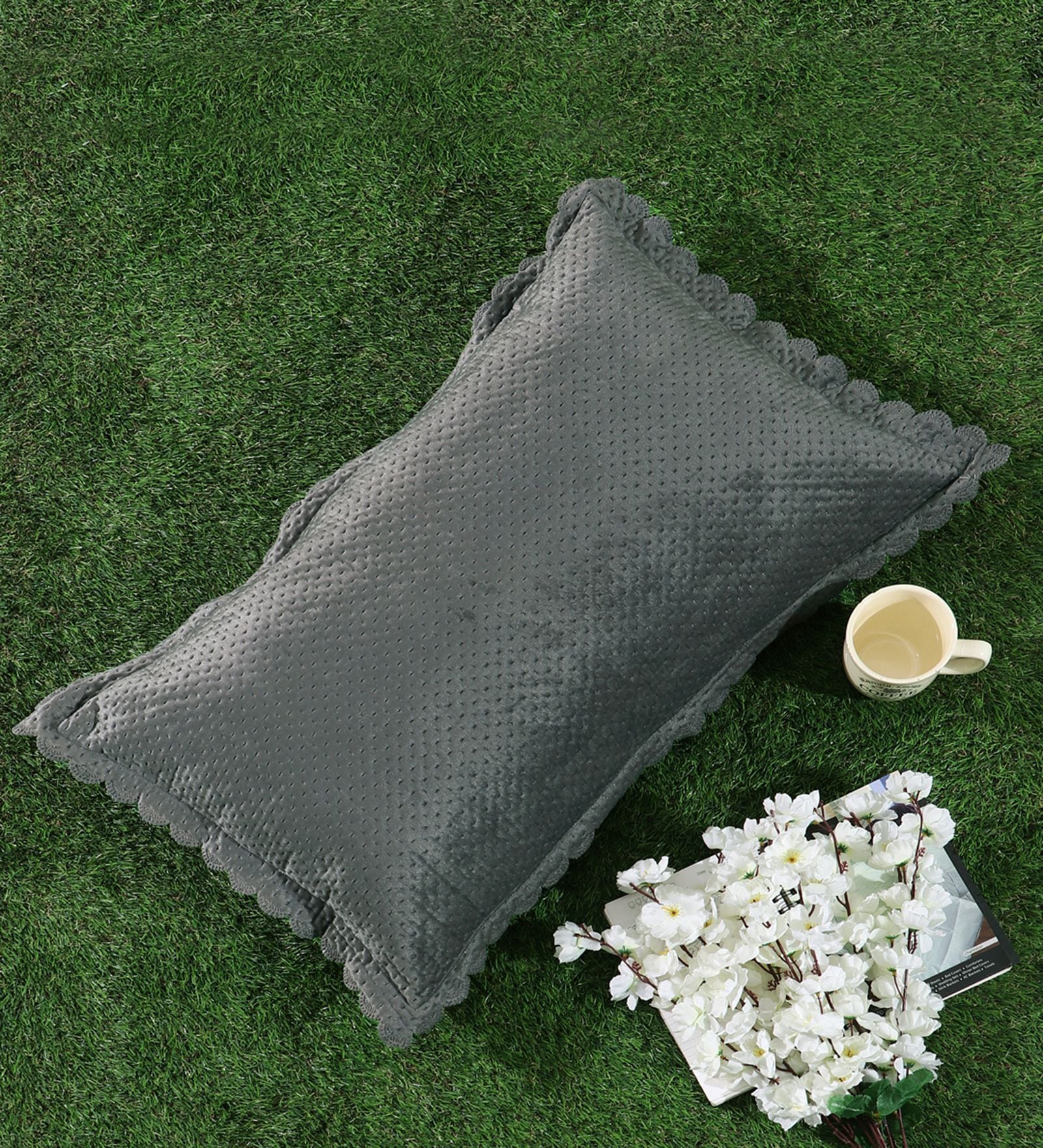 Grey Solid Velvet 27x18 Inches Pillow Cover (1Pc)