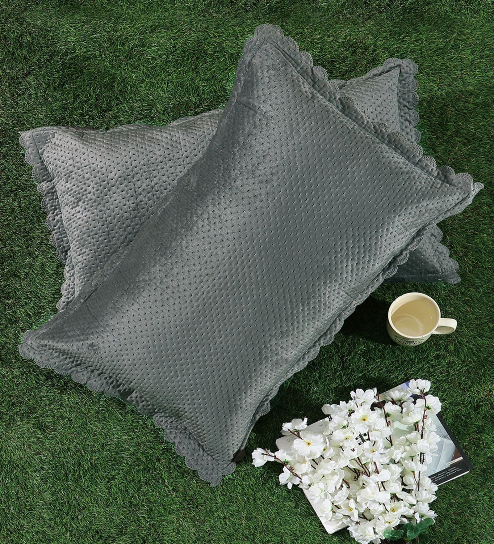 Grey Solid Velvet 27x18 Inches Pillow Covers (Set of 2)