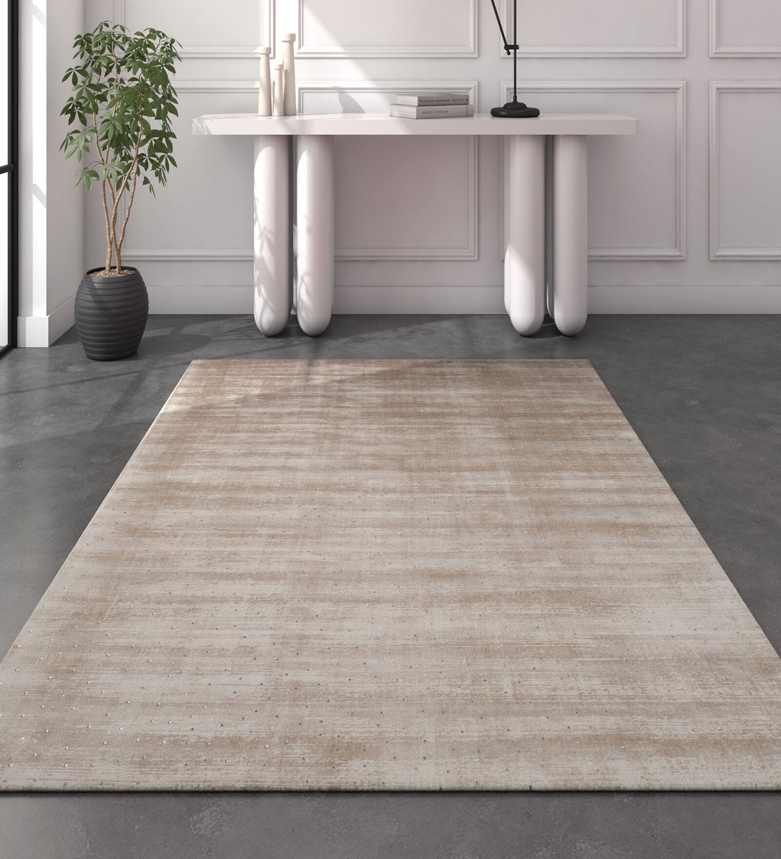 Grey Solid Viscose 4 ft X 6 ft Hand Woven Carpet