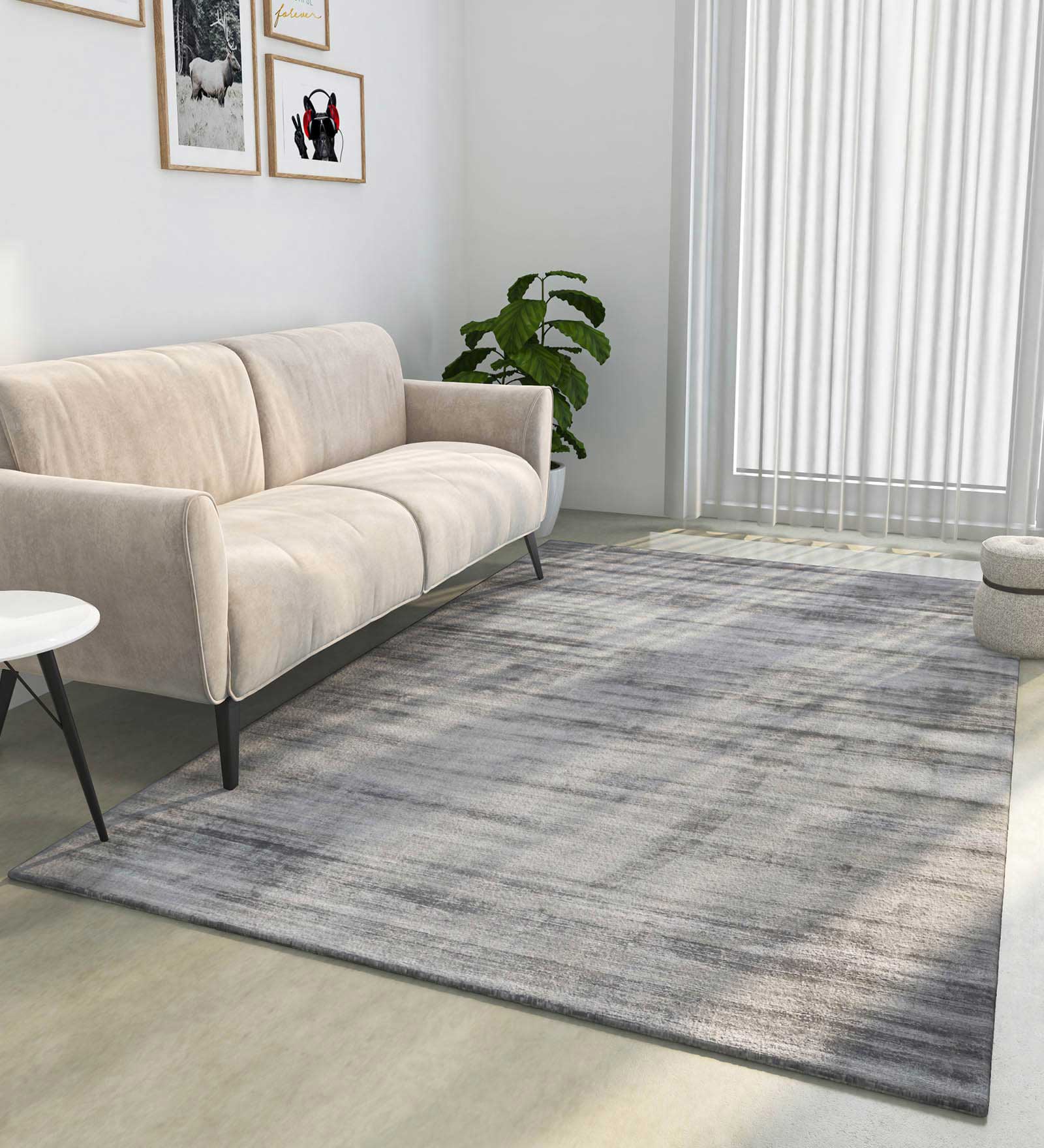Grey Solid Viscose 5 ft x 7 ft Hand Woven Carpet