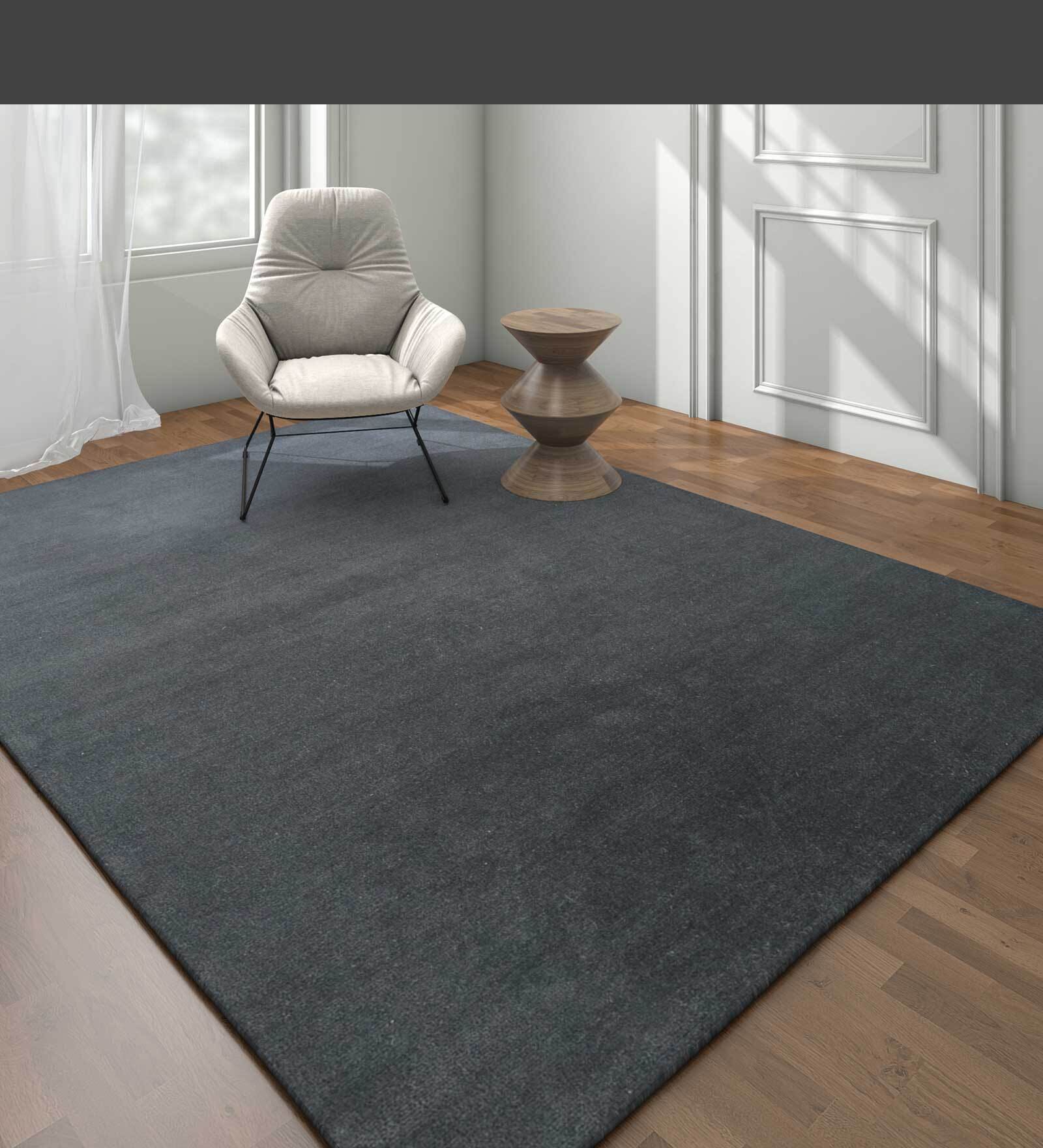 Grey Solid Wool 4 X 6 ft Hand Knotted Carpet