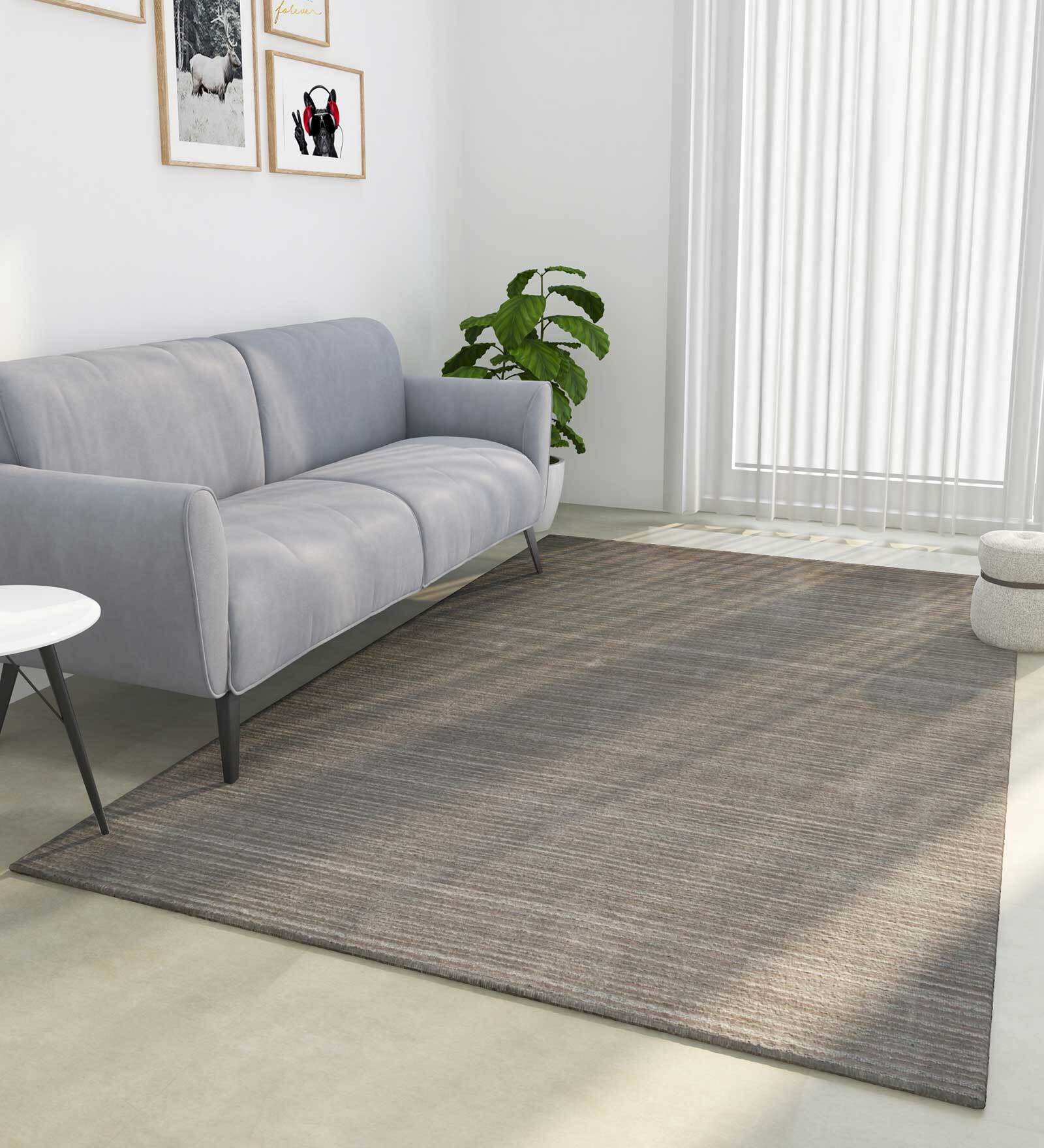 Buy Grey Solid Wool 9 X 12 ft Hand Woven Carpet by Jaipur Rugs at 5