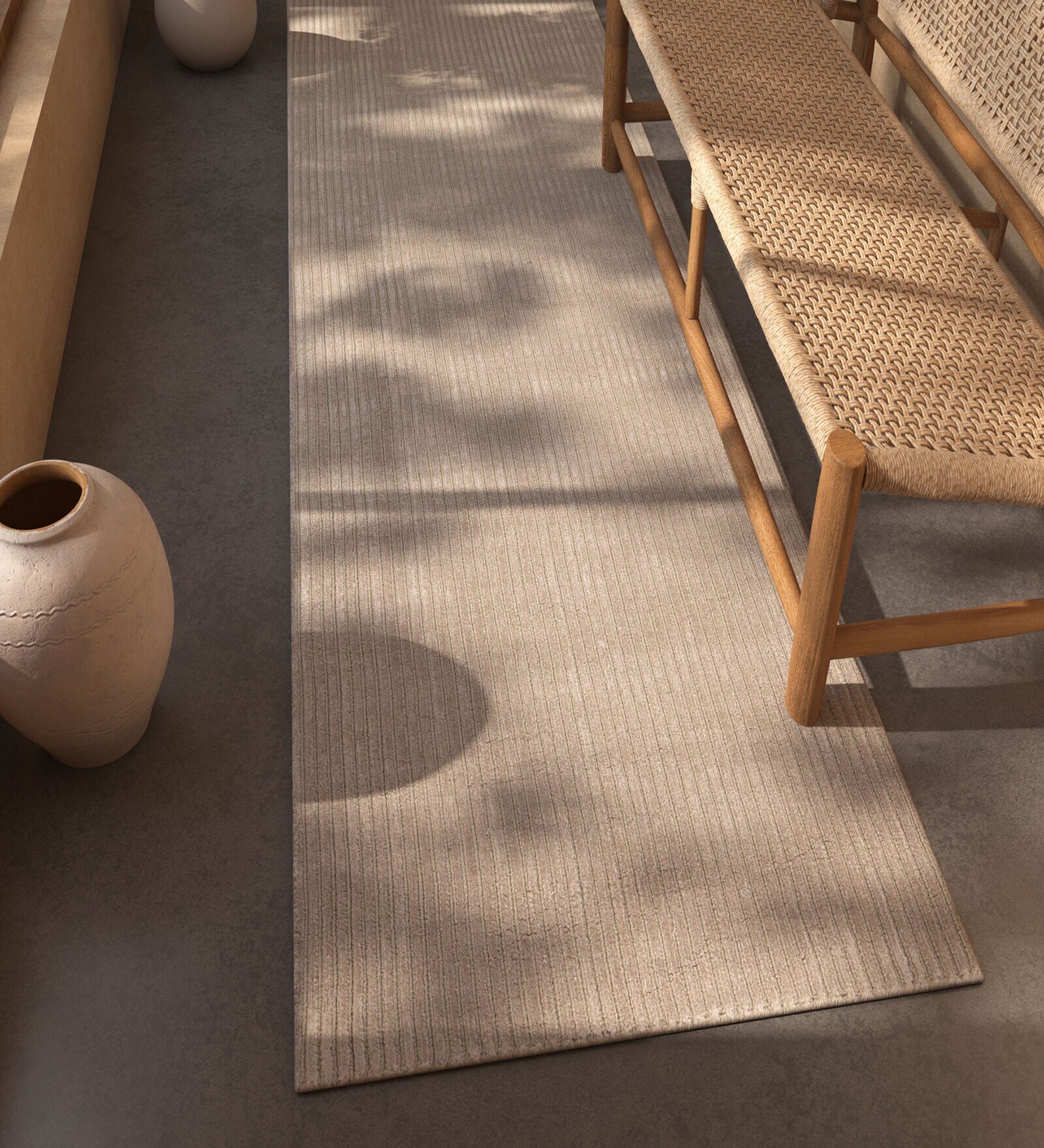 Grey Solid Wool and Viscose 4'10 ft X 14'11 ft Hand Woven Runner