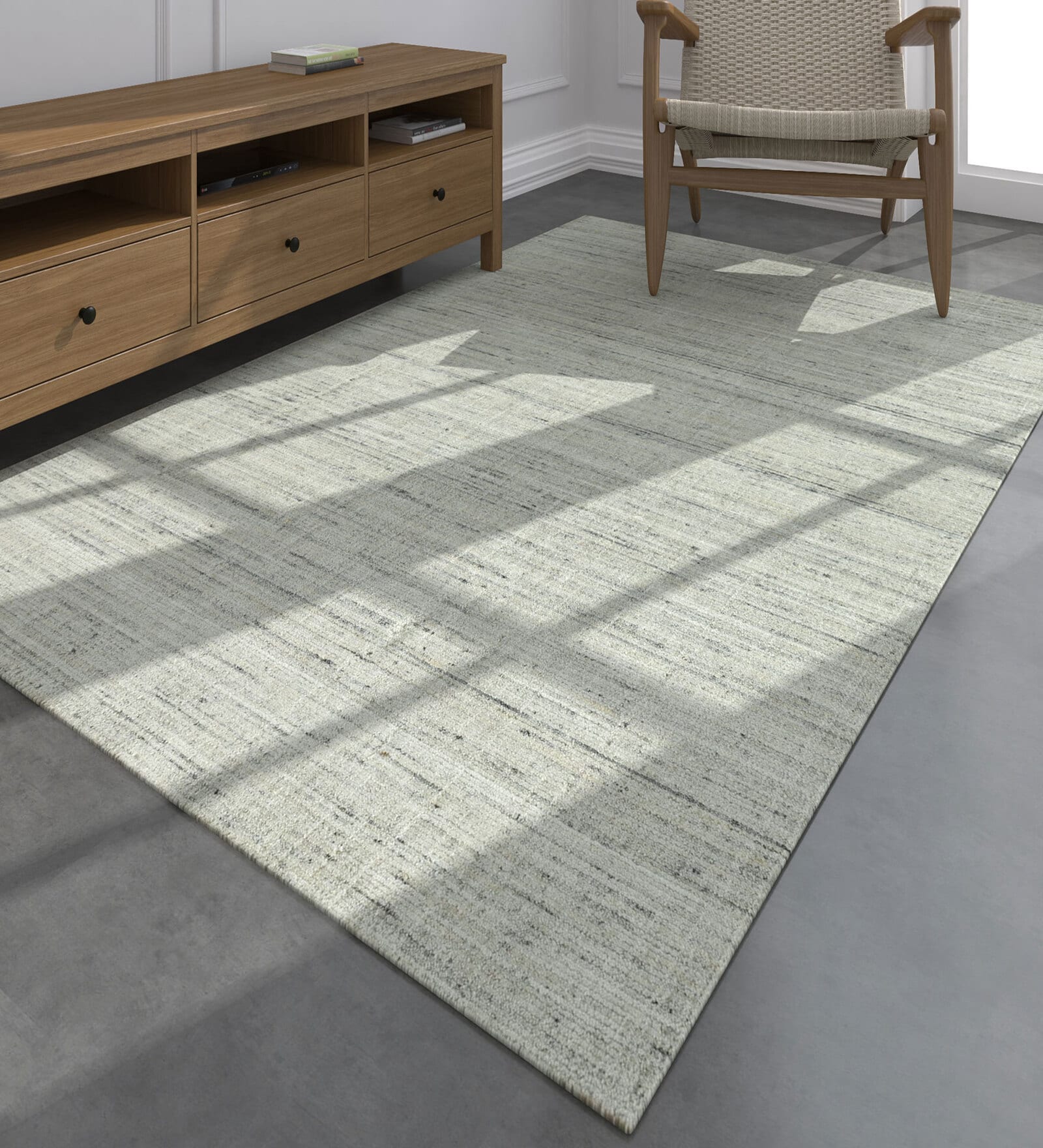Grey Solid Wool and Viscose 5 ft X 8 ft Hand Woven Rectangle Carpet