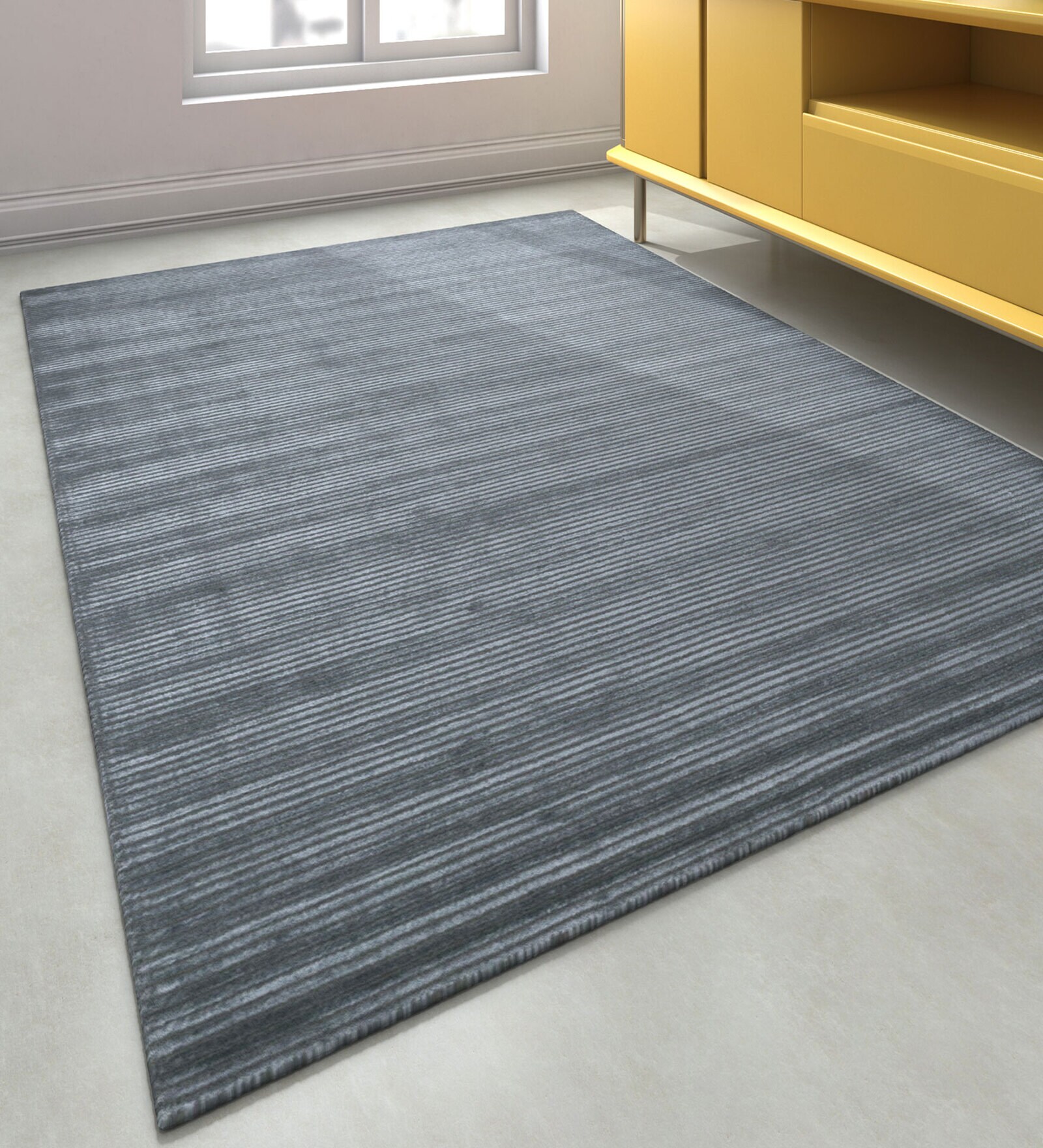 Grey Solid Wool and Viscose 5 ft X 8 ft Hand Woven Rectangle Carpet
