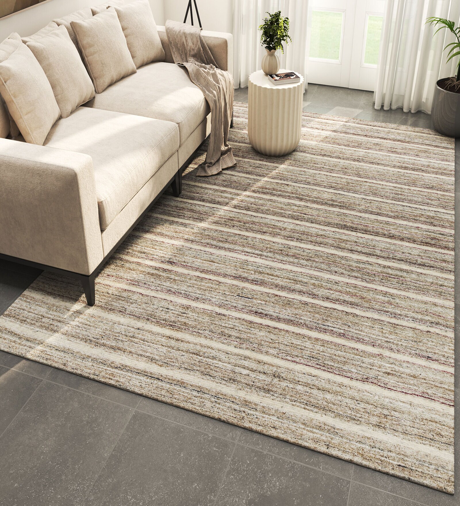 Grey Solid Wool and Viscose 6 ft X 9 ft Hand Woven Carpet