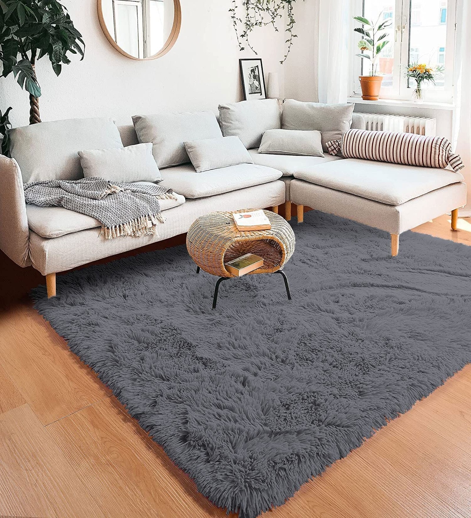 Grey Solid Wool Blend 3 X 5 Feet Tufted Carpet
