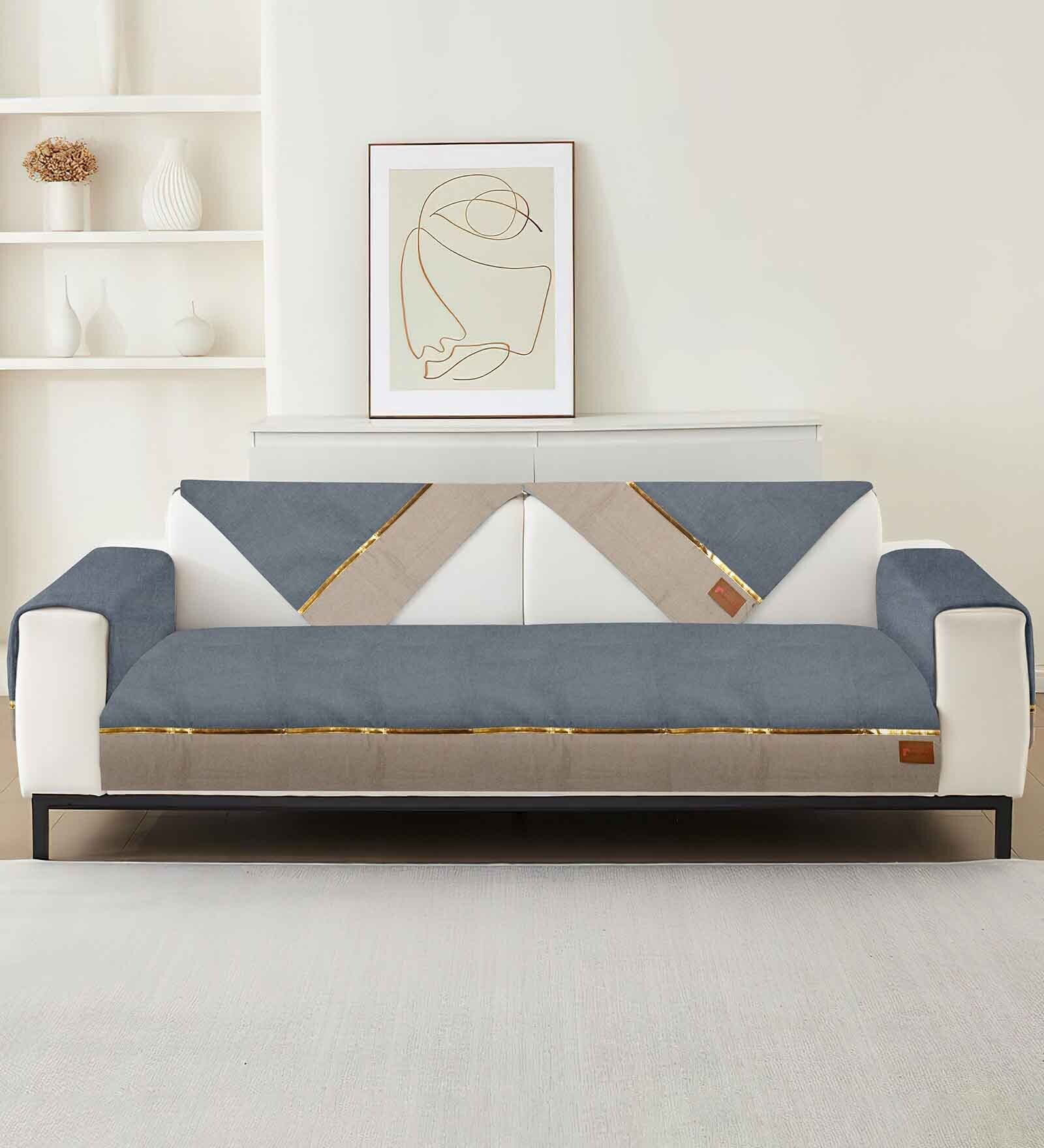 Grey Solid Microfiber 2 Seater Non Slip Sofa Cover