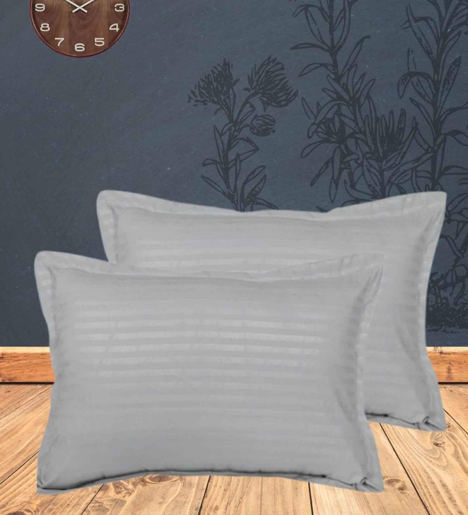 Grey Striped 210 TC Cotton Pillow Covers (Set of 2)