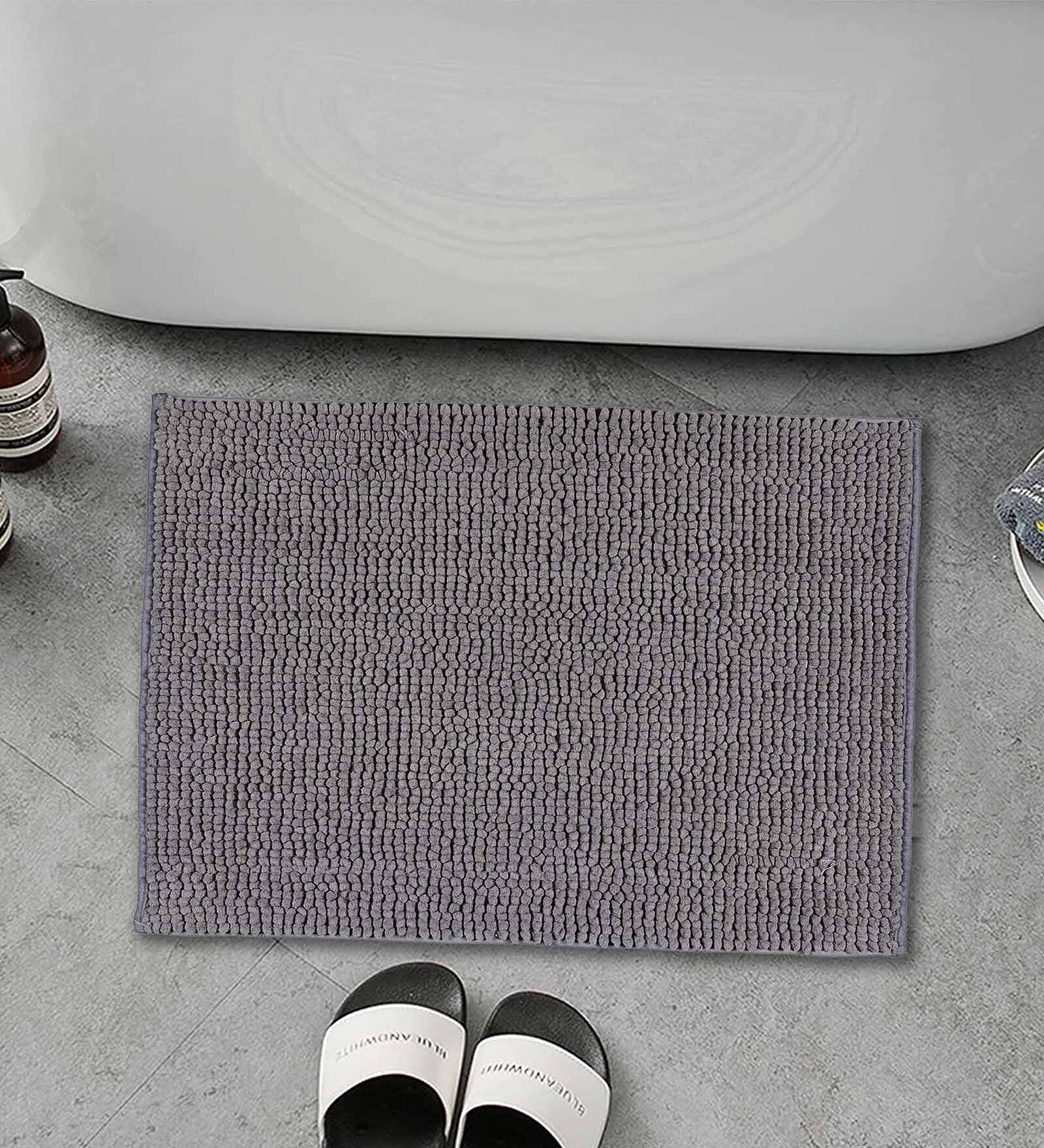 Buy Grey Solid Chenille 24x16 Inches AntiSkid Bath Mat by Saral Home at