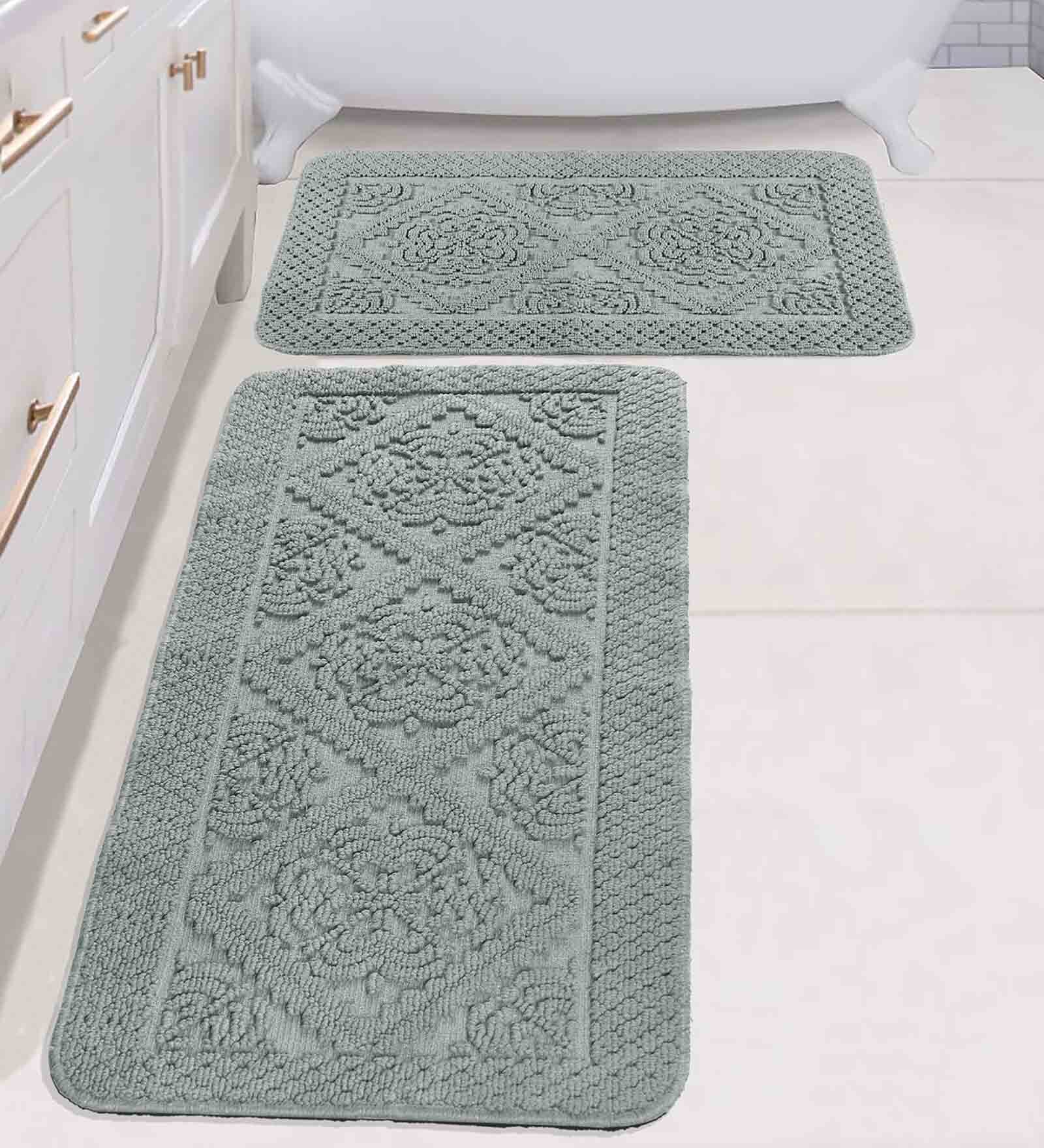 Grey Traditional Cotton 17x25 Inches AntiSkid (Set of 2) Bath Mats