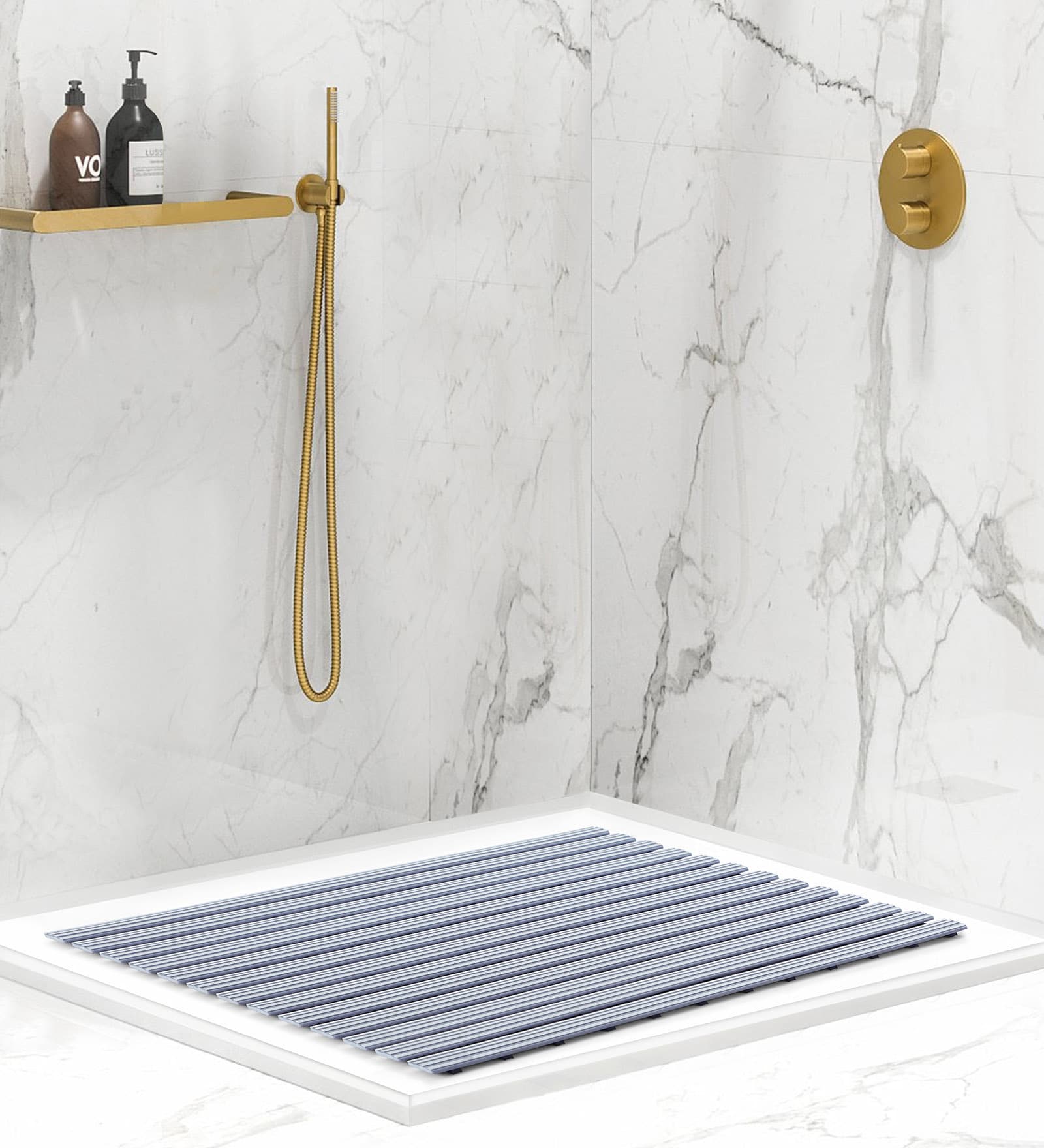 Grey Striped PVC 24x19 Inches Antiskid Shower Bath Mat